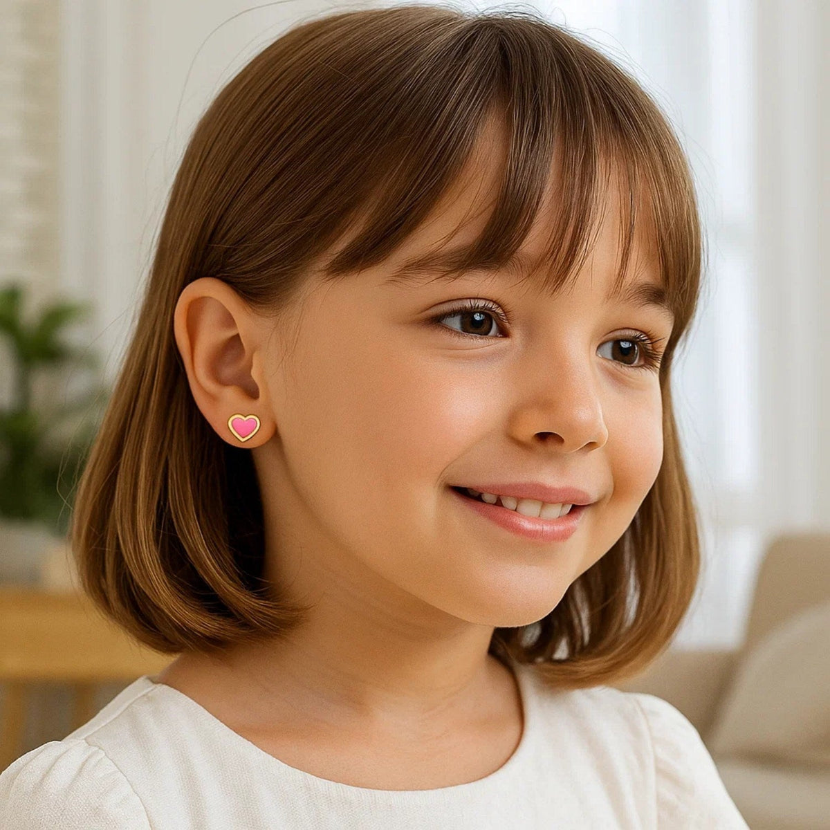 14k Yellow Gold and Enamel Pink Heart Stud Earrings - LinkagejewelrydesignLinkagejewelrydesign