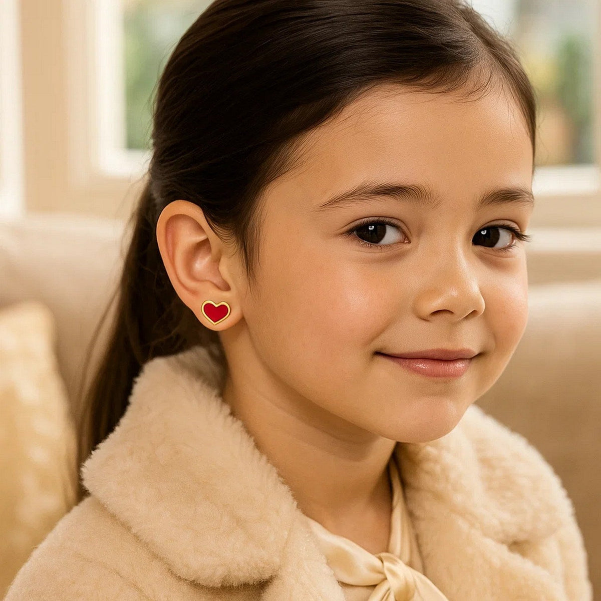 14k Yellow Gold and Enamel Red Heart Stud Earrings - LinkagejewelrydesignLinkagejewelrydesign