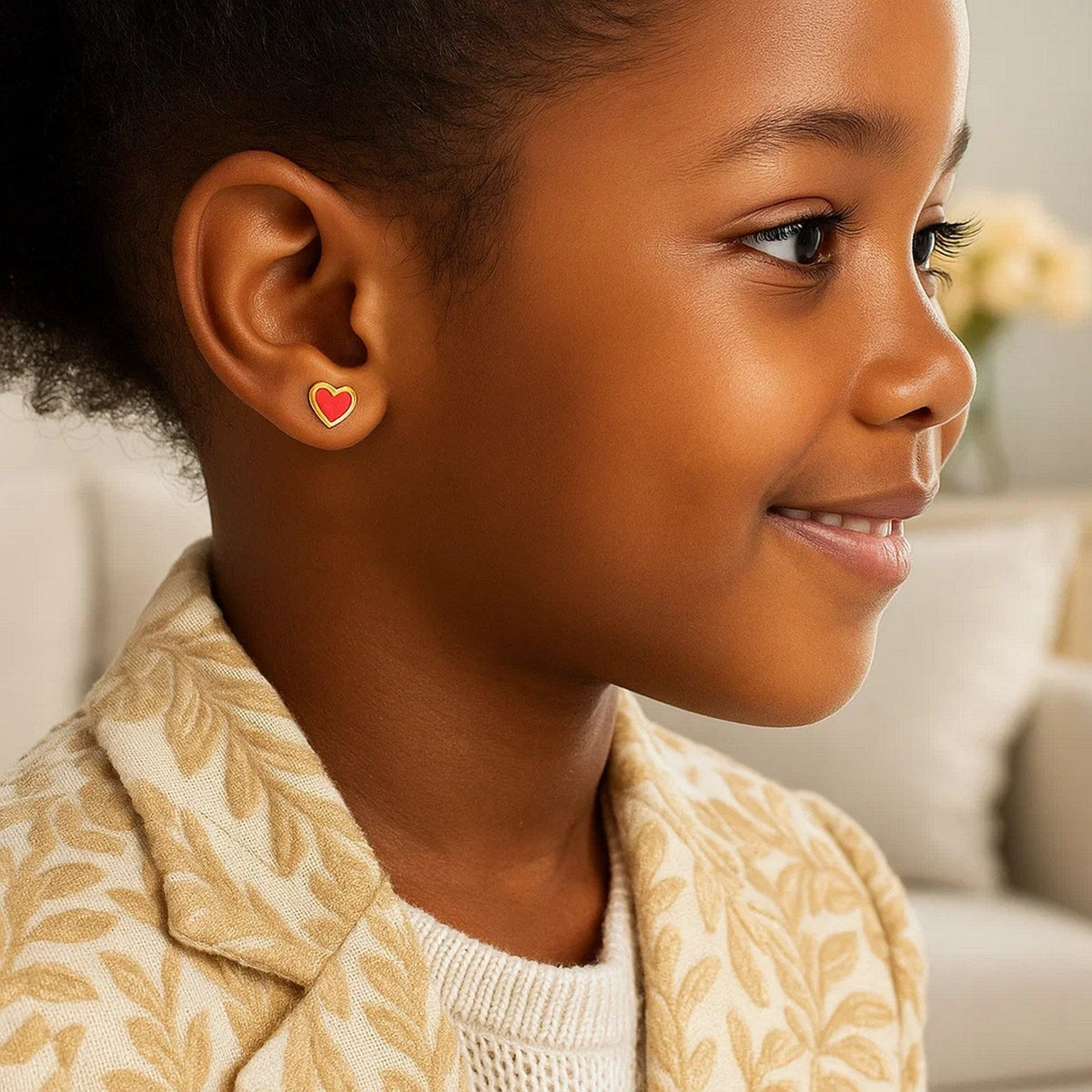 14k Yellow Gold and Enamel Red Heart Stud Earrings - LinkagejewelrydesignLinkagejewelrydesign