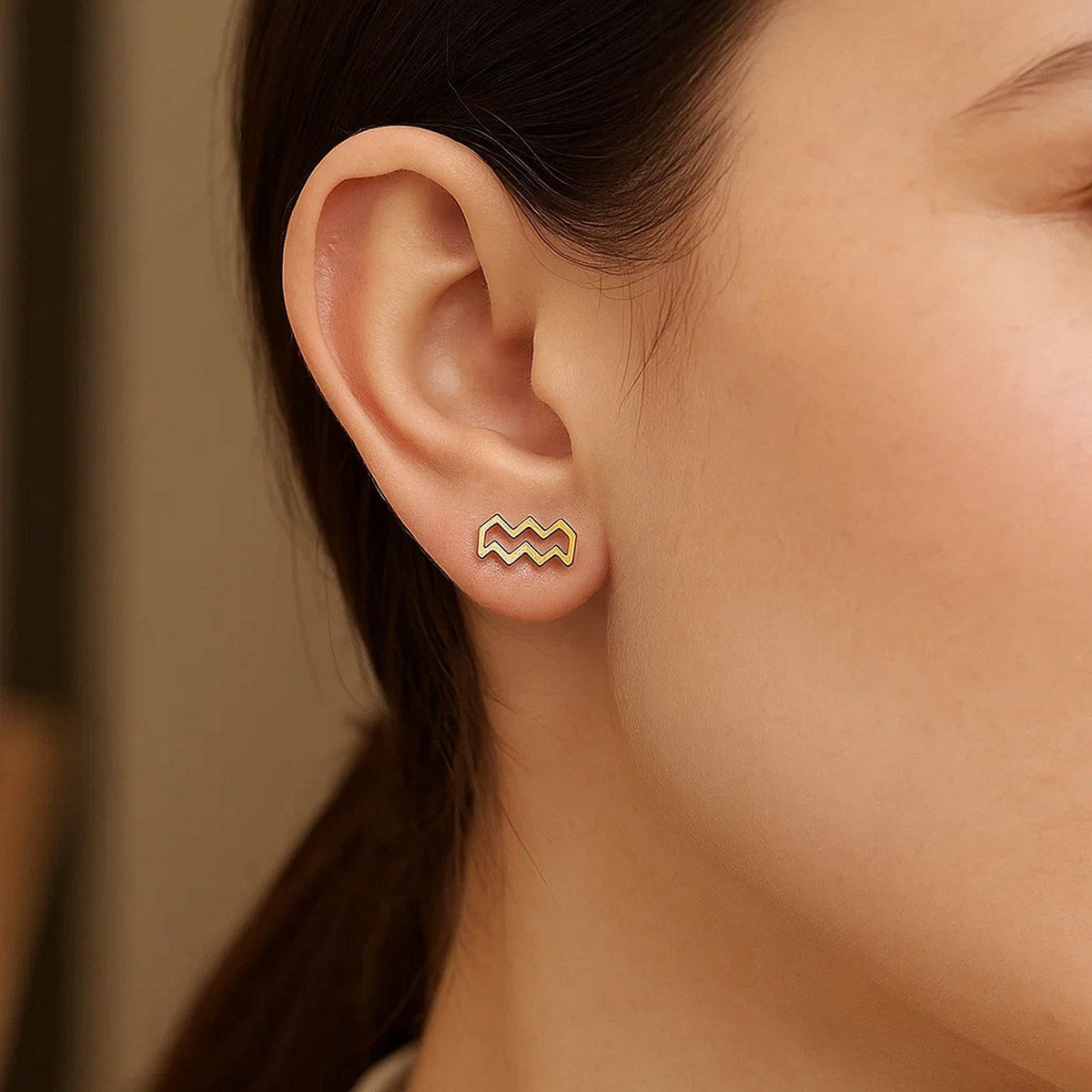 14K Yellow Gold Aquarius Stud Earrings - LinkagejewelrydesignLinkagejewelrydesign
