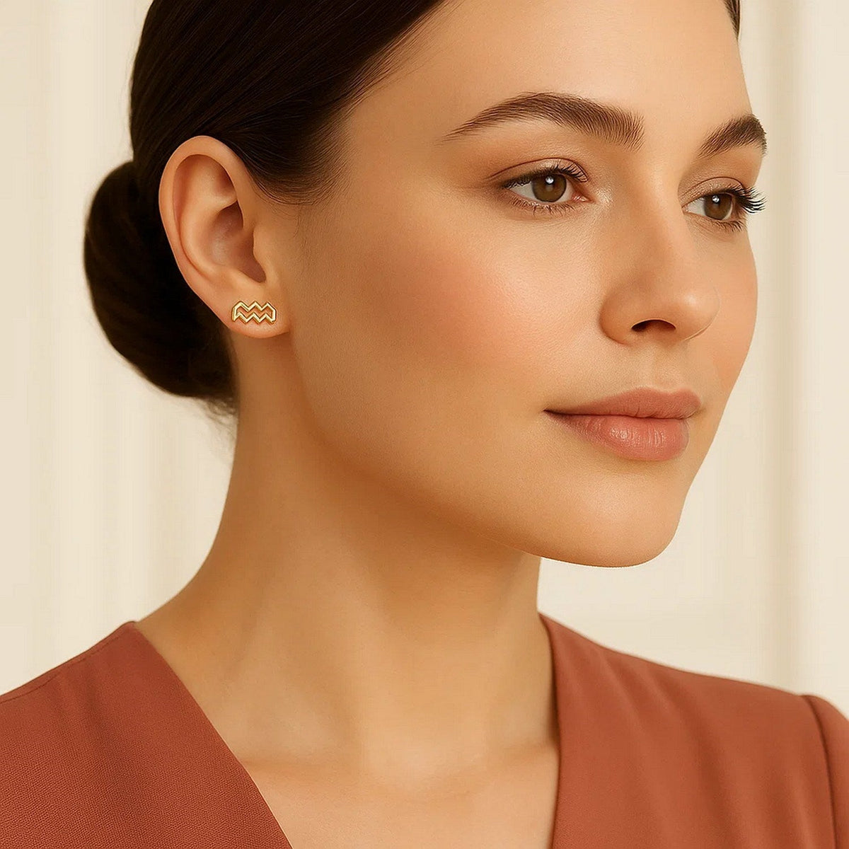 14K Yellow Gold Aquarius Stud Earrings - LinkagejewelrydesignLinkagejewelrydesign