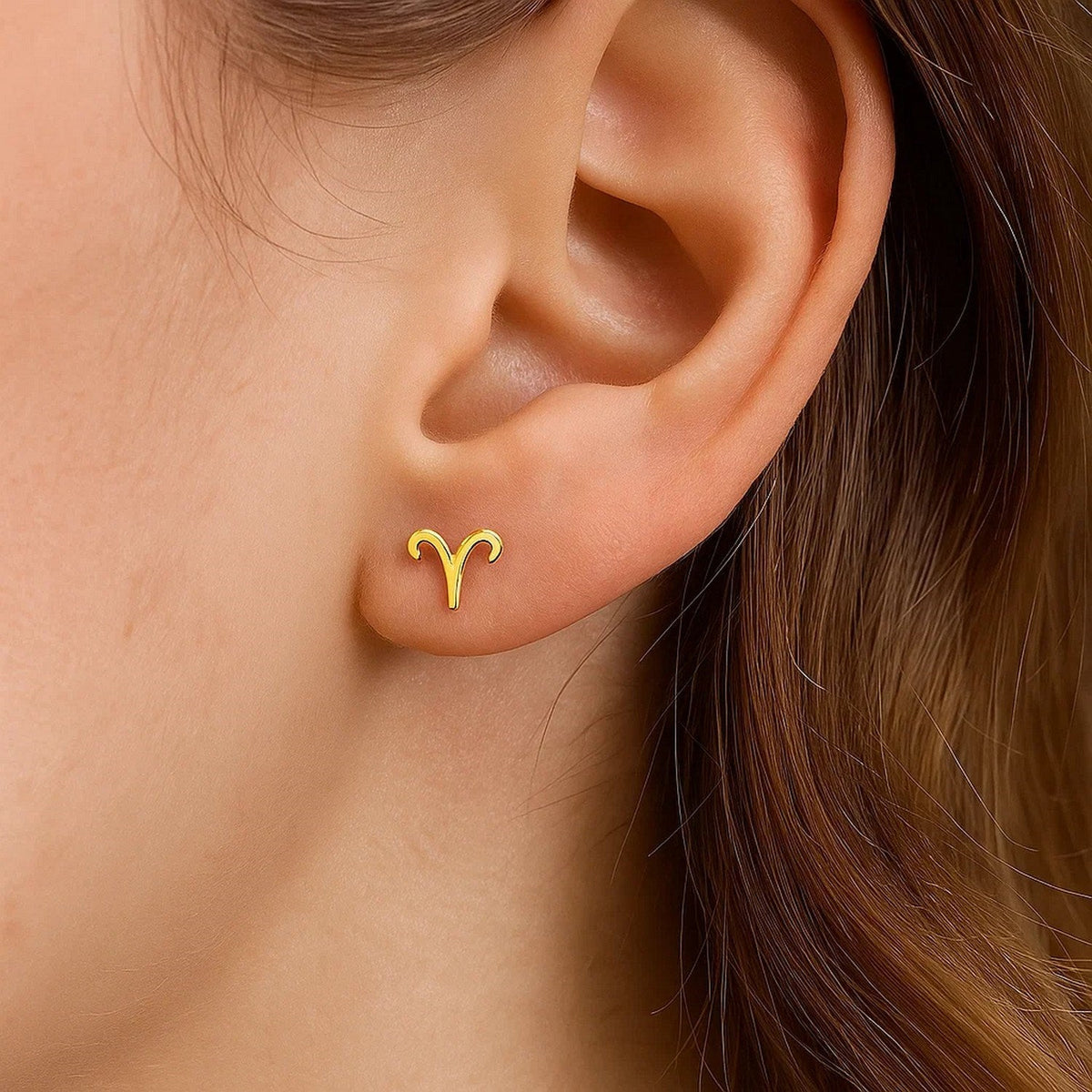 14K Yellow Gold Aries Stud Earrings - LinkagejewelrydesignLinkagejewelrydesign