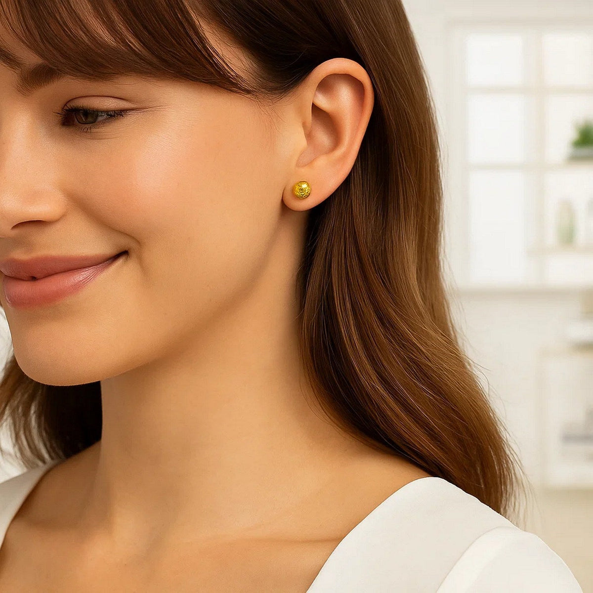 14k Yellow Gold Ball Earrings with Crystal Cut Texture - LinkagejewelrydesignLinkagejewelrydesign