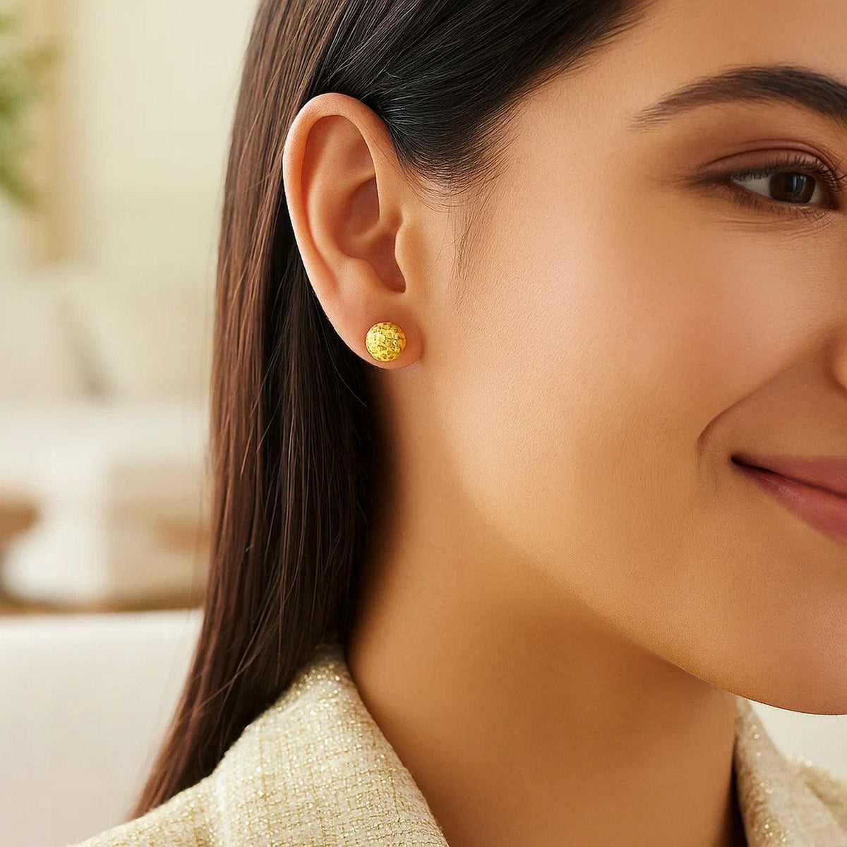 14k Yellow Gold Ball Earrings with Crystal Cut Texture - LinkagejewelrydesignLinkagejewelrydesign