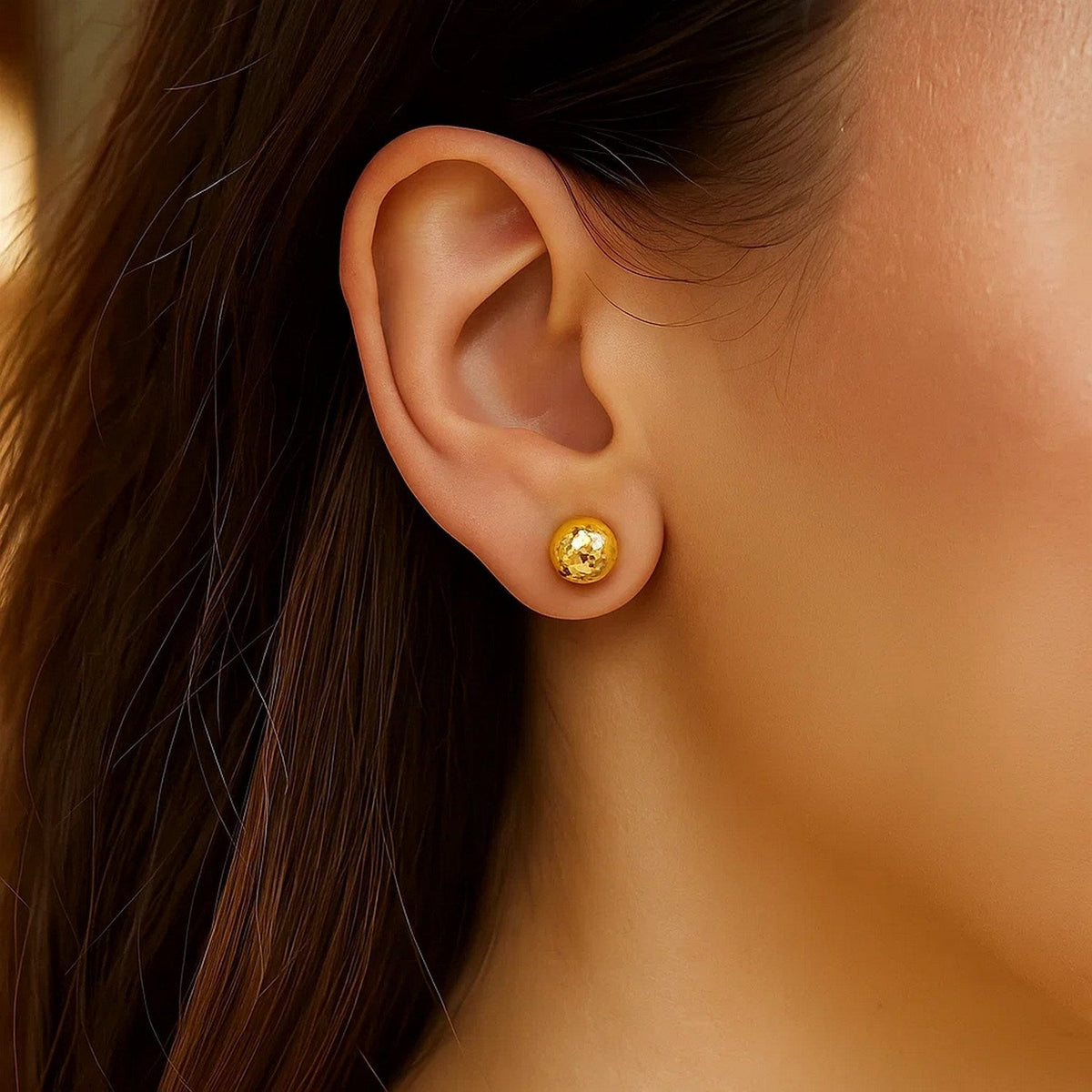 14k Yellow Gold Ball Earrings with Crystal Cut Texture - LinkagejewelrydesignLinkagejewelrydesign