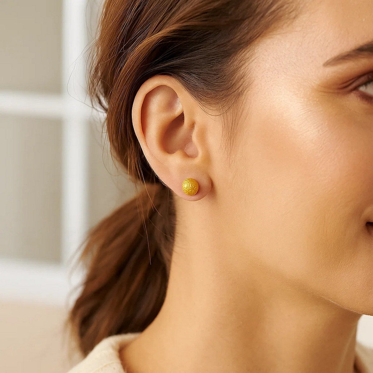 14k Yellow Gold Ball Earrings with Crystal Cut Texture - LinkagejewelrydesignLinkagejewelrydesign