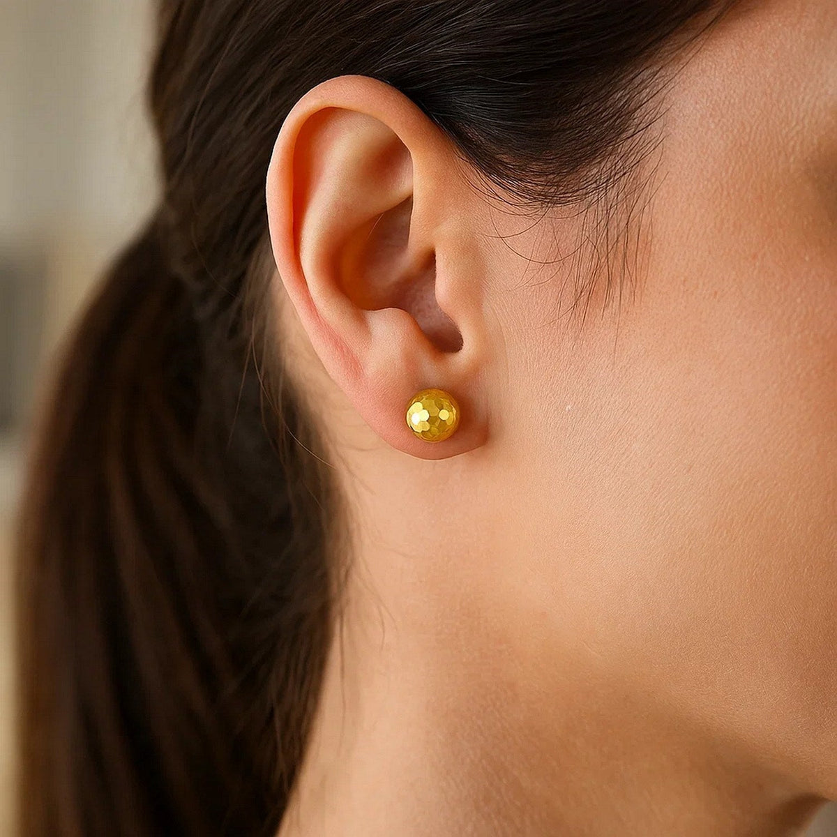 14k Yellow Gold Ball Earrings with Faceted Texture - LinkagejewelrydesignLinkagejewelrydesign