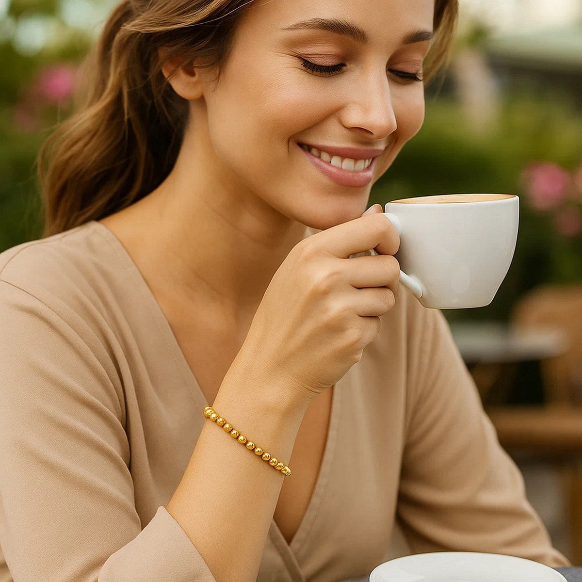 14k Yellow Gold Bead Bracelet (5.00 mm) - LinkagejewelrydesignLinkagejewelrydesign