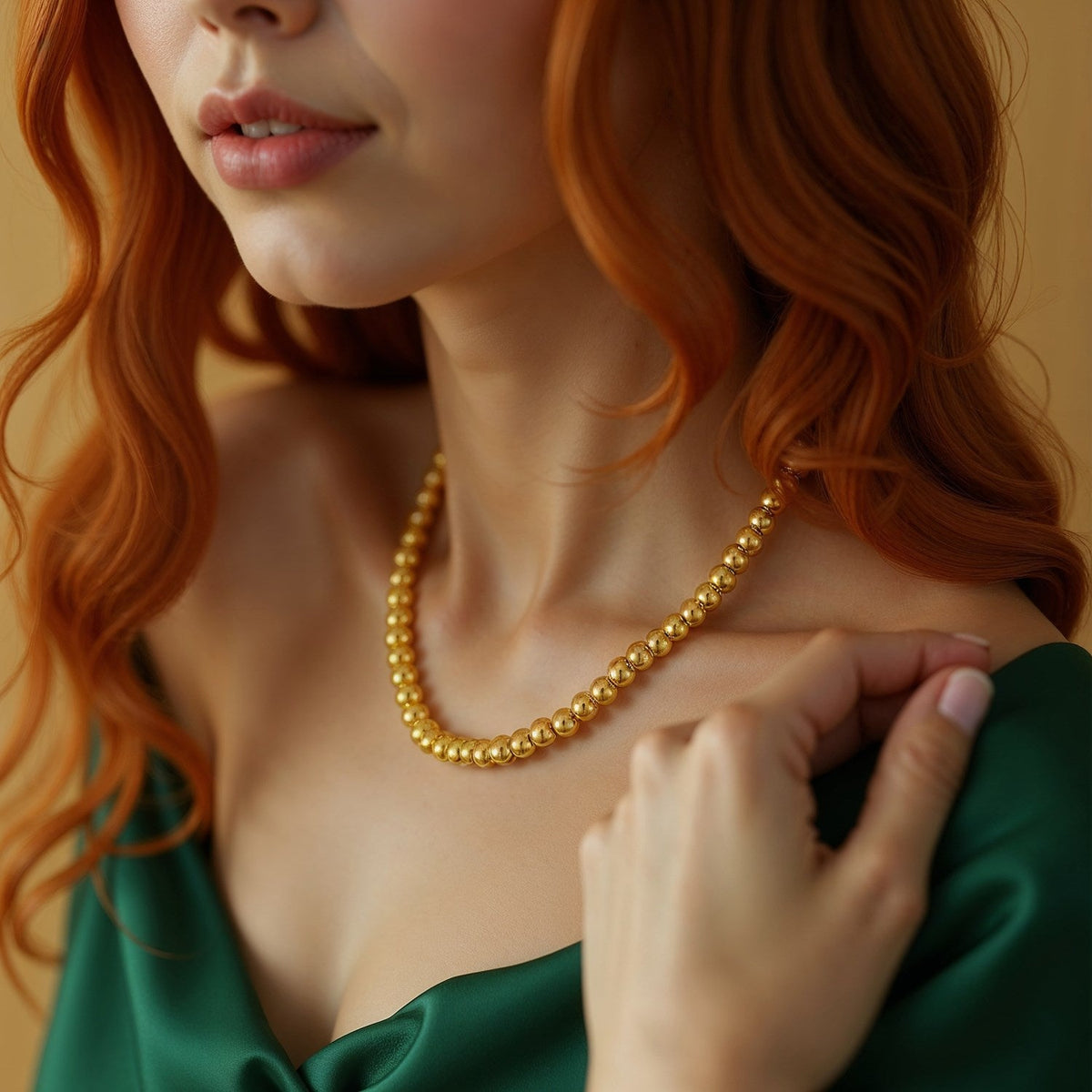 14k Yellow Gold Bead Chain Necklace(4mm) - LinkagejewelrydesignLinkagejewelrydesign