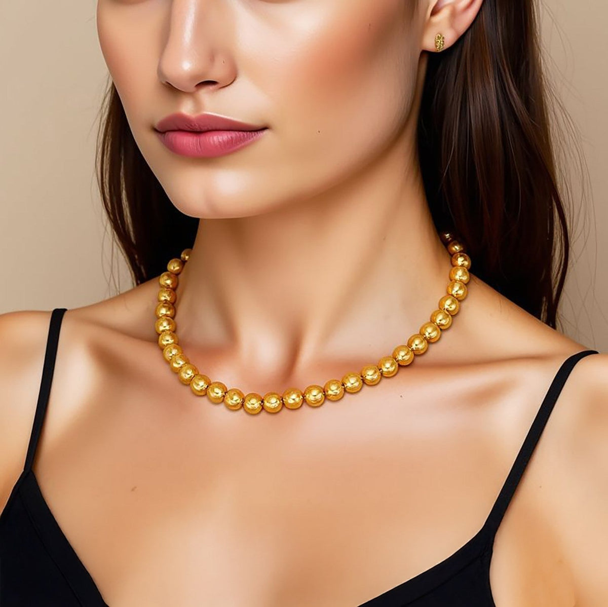 14k Yellow Gold Bead Chain Necklace(5mm) - LinkagejewelrydesignLinkagejewelrydesign