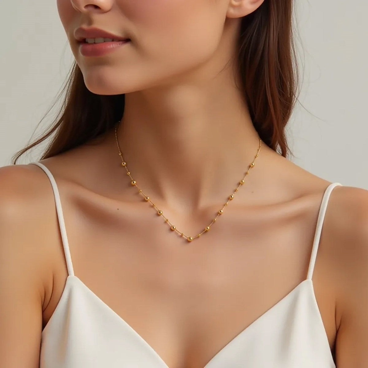 14k Yellow Gold Bead Necklace - LinkagejewelrydesignLinkagejewelrydesign