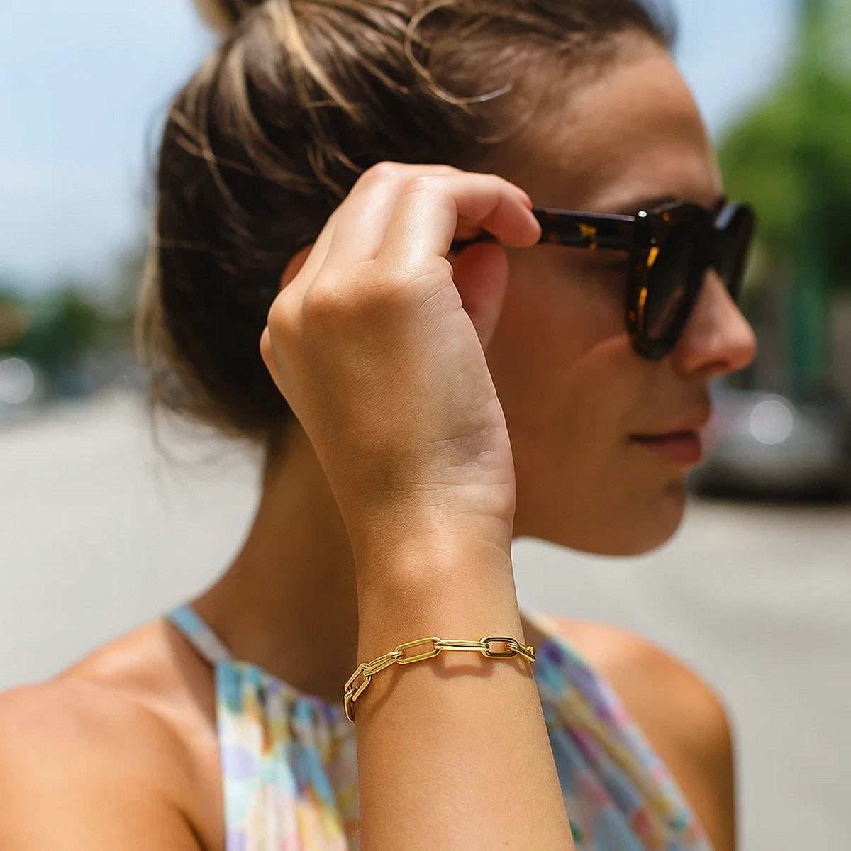 14K Yellow Gold Bold Paperclip Chain Bracelet (4.20 mm) - LinkagejewelrydesignLinkagejewelrydesign