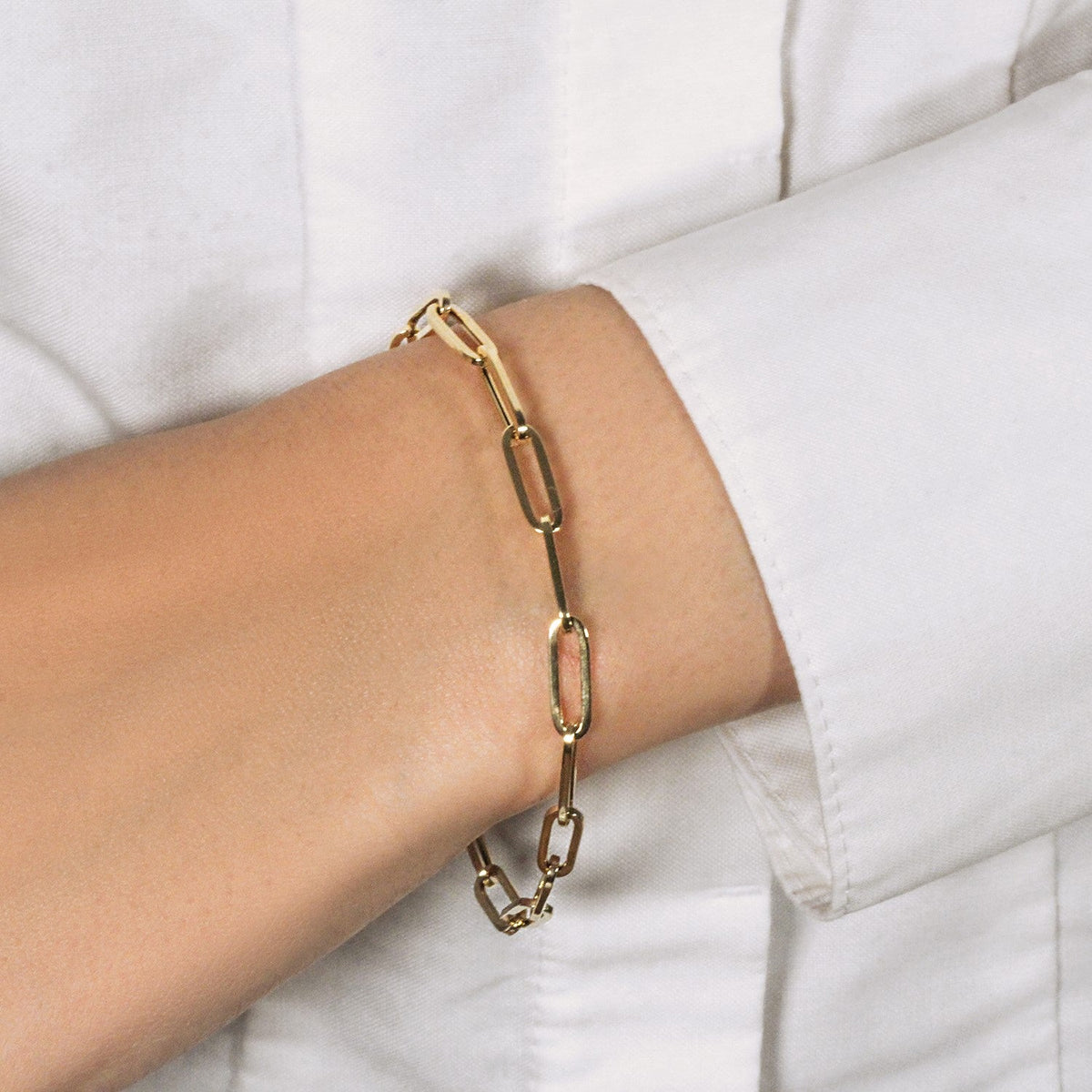 14K Yellow Gold Bold Paperclip Chain Bracelet (4.20 mm) - LinkagejewelrydesignLinkagejewelrydesign