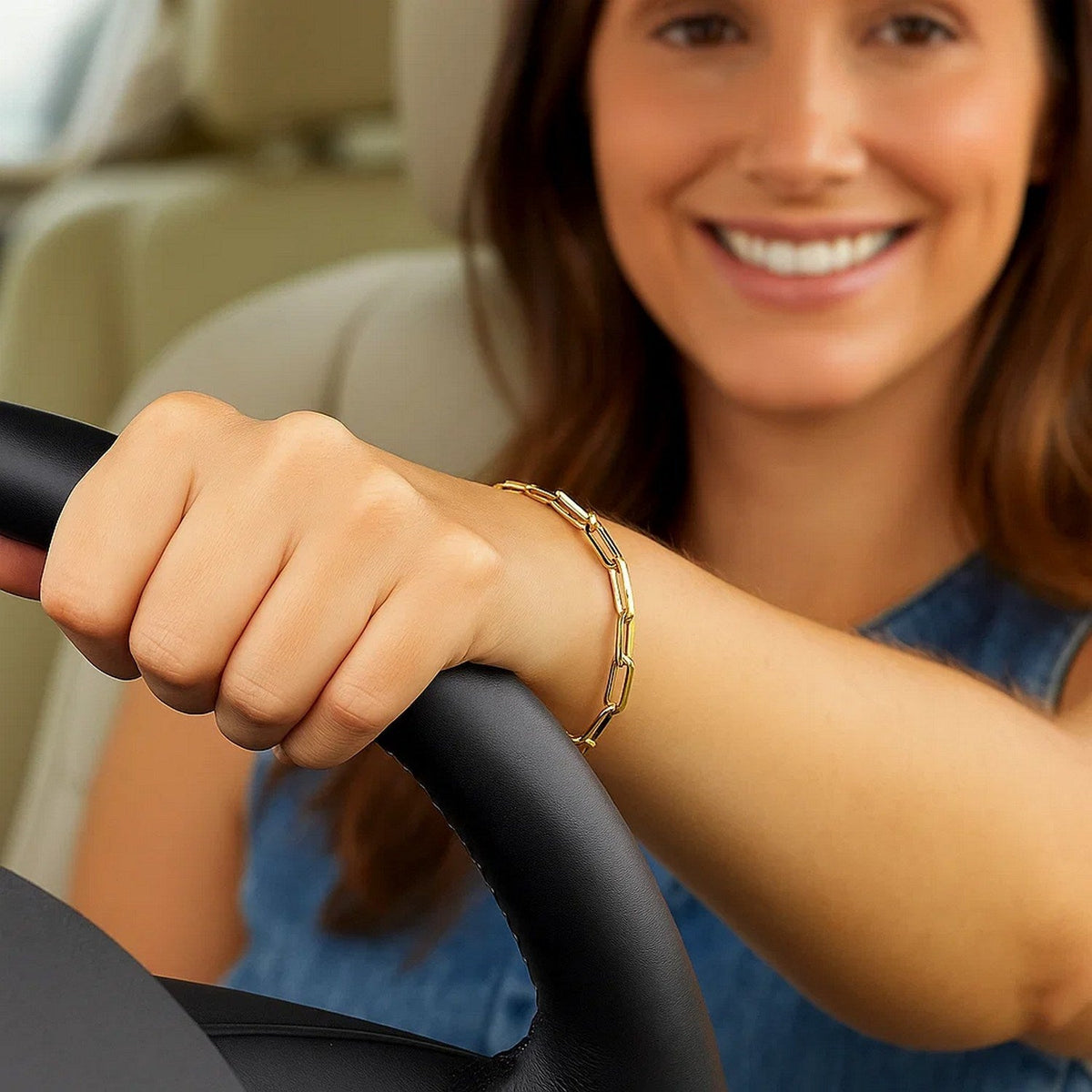 14K Yellow Gold Bold Paperclip Chain Bracelet (4.20 mm) - LinkagejewelrydesignLinkagejewelrydesign