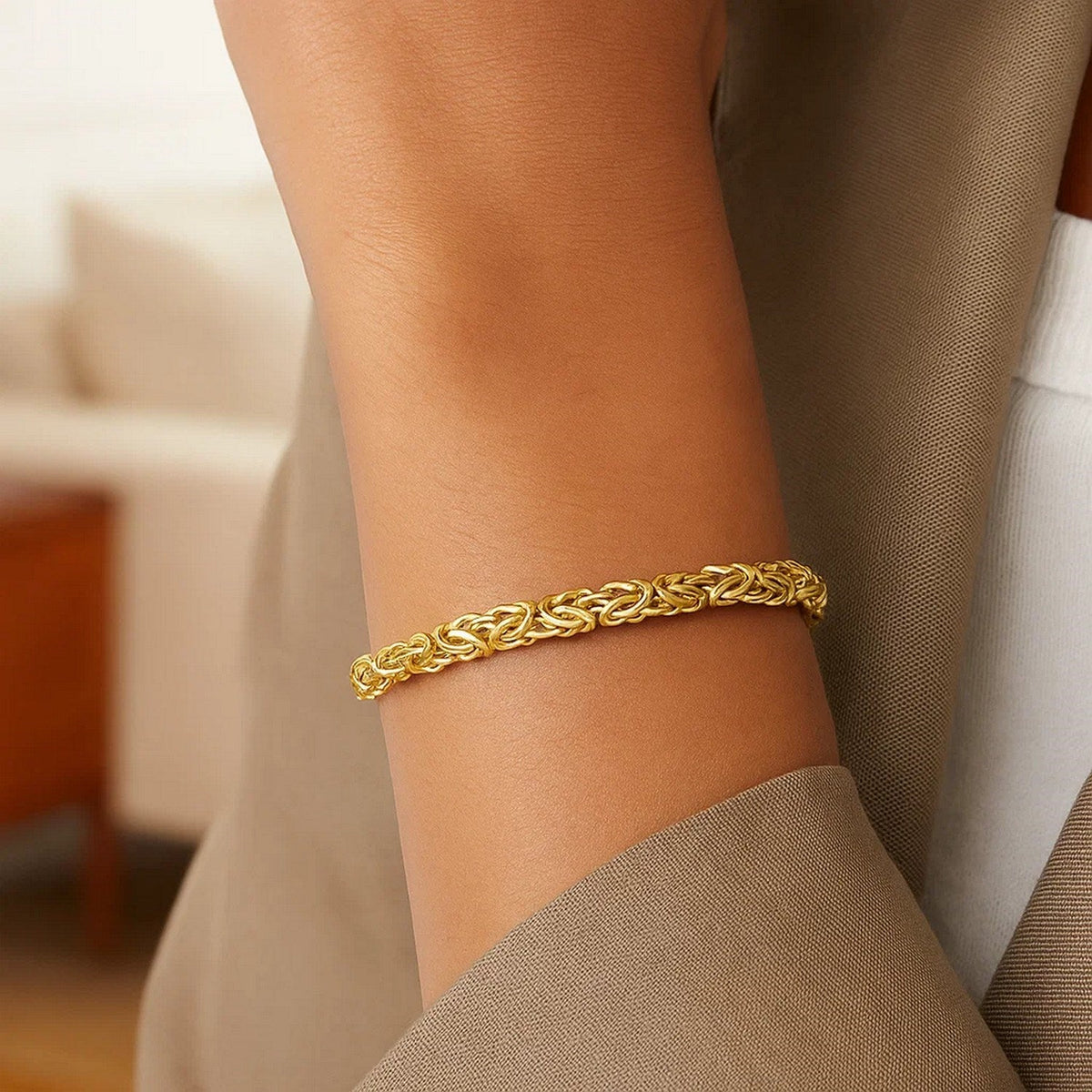 14k Yellow Gold Byzantine Link Shiny Bracelet (6.00 mm) - LinkagejewelrydesignLinkagejewelrydesign