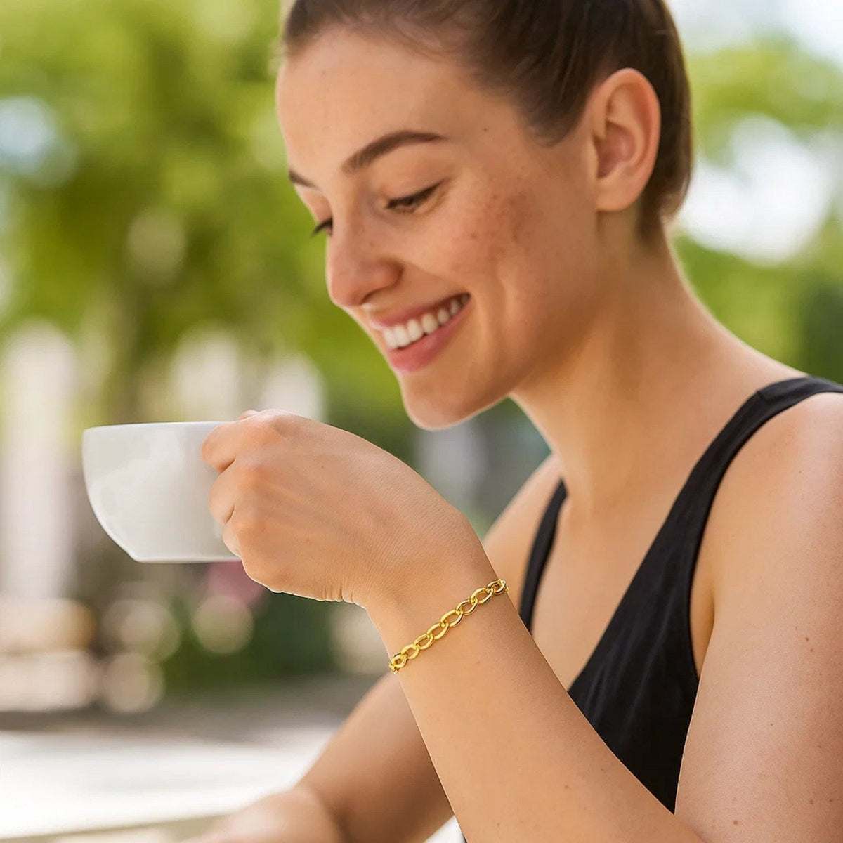 14k Yellow Gold Cable Chain Style Bracelet (6.35 mm) - LinkagejewelrydesignLinkagejewelrydesign