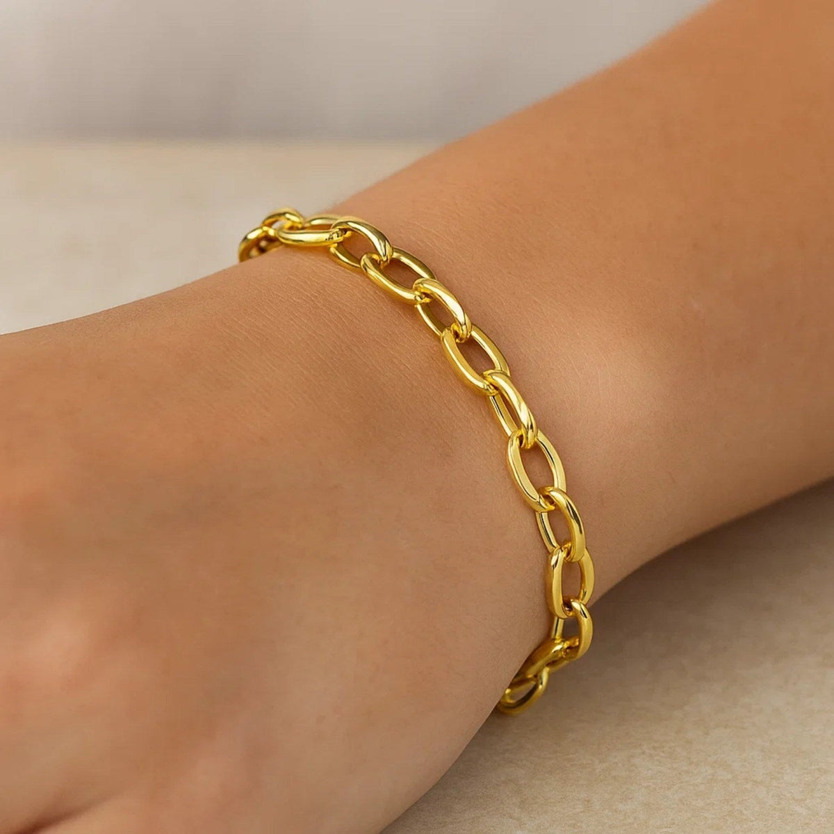 14k Yellow Gold Cable Chain Style Bracelet (6.35 mm) - LinkagejewelrydesignLinkagejewelrydesign
