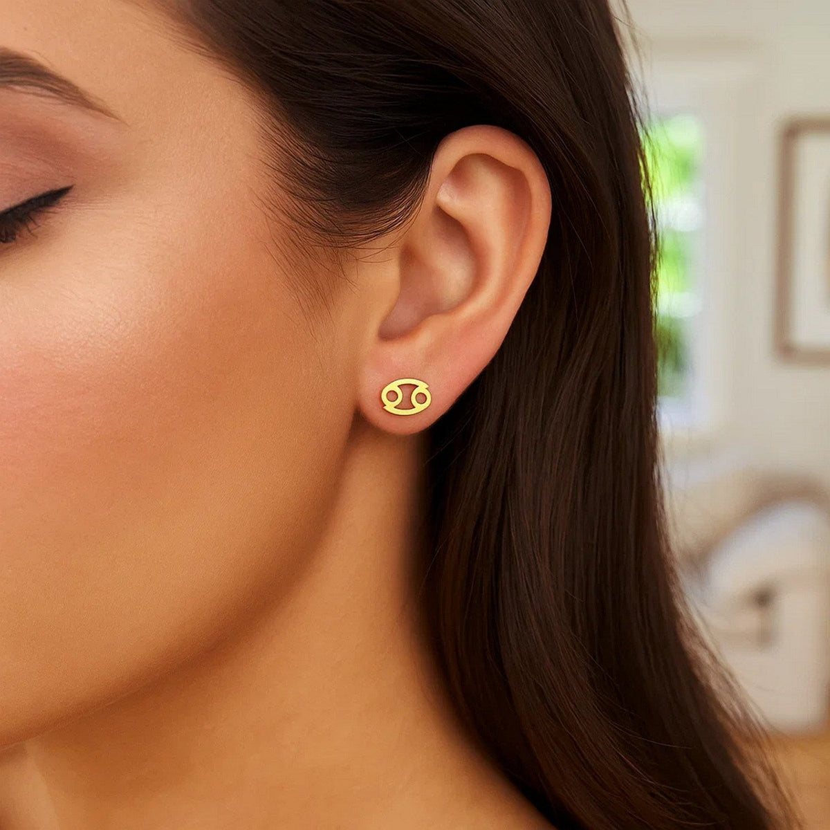 14k Yellow Gold Cancer Stud Earrings - LinkagejewelrydesignLinkagejewelrydesign