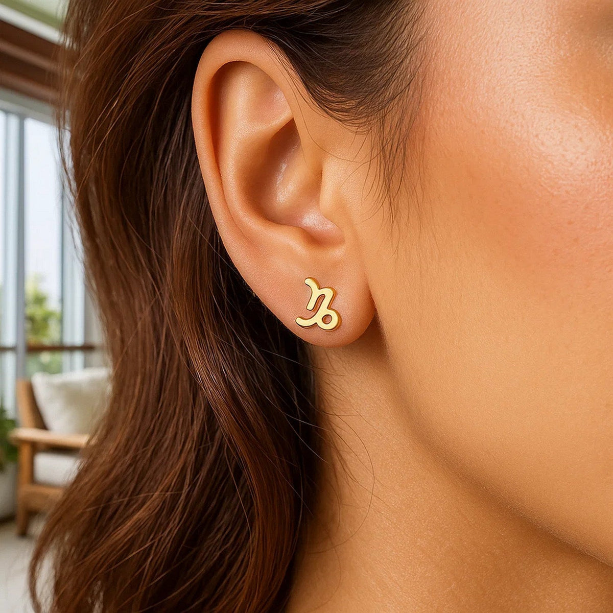 14k Yellow Gold Capricorn Stud Earrings - LinkagejewelrydesignLinkagejewelrydesign