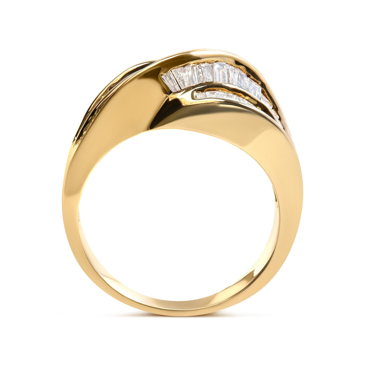 14K Yellow Gold Channel Set 1 1/3 Cttw Diamond Swirl and Weave Ring Band (H - I Color, SI1 - SI2 Clarity) - Ring Size 7 - LinkagejewelrydesignLinkagejewelrydesign