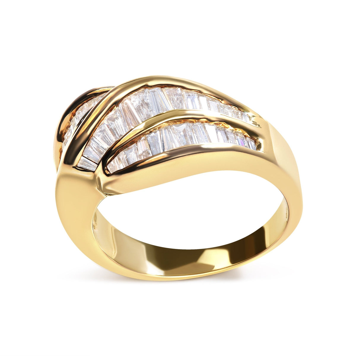 14K Yellow Gold Channel Set 1 1/3 Cttw Diamond Swirl and Weave Ring Band (H - I Color, SI1 - SI2 Clarity) - Ring Size 7 - LinkagejewelrydesignLinkagejewelrydesign