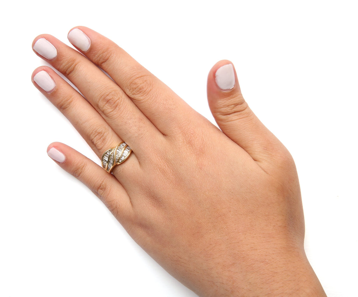 14K Yellow Gold Channel Set 1 1/3 Cttw Diamond Swirl and Weave Ring Band (H - I Color, SI1 - SI2 Clarity) - Ring Size 7 - LinkagejewelrydesignLinkagejewelrydesign