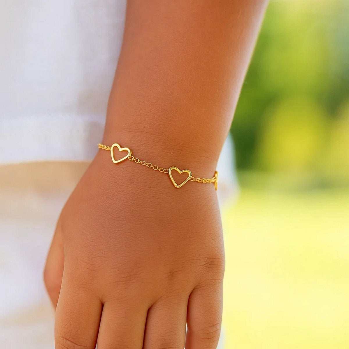 14k Yellow Gold Childrens Bracelet with Hearts - LinkagejewelrydesignLinkagejewelrydesign