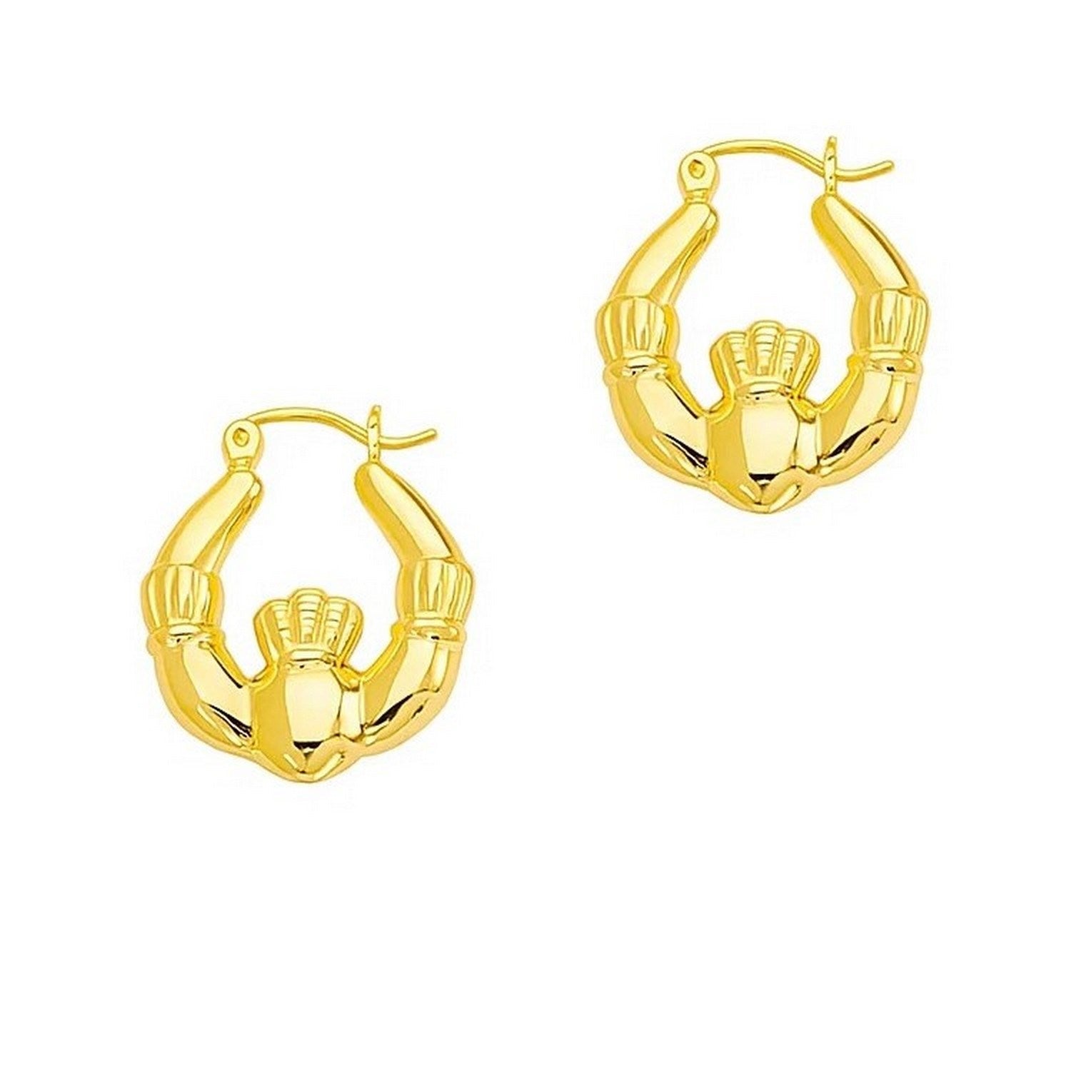 14K Yellow Gold Claddagh Symbol Hoop Earrings - LinkagejewelrydesignLinkagejewelrydesign