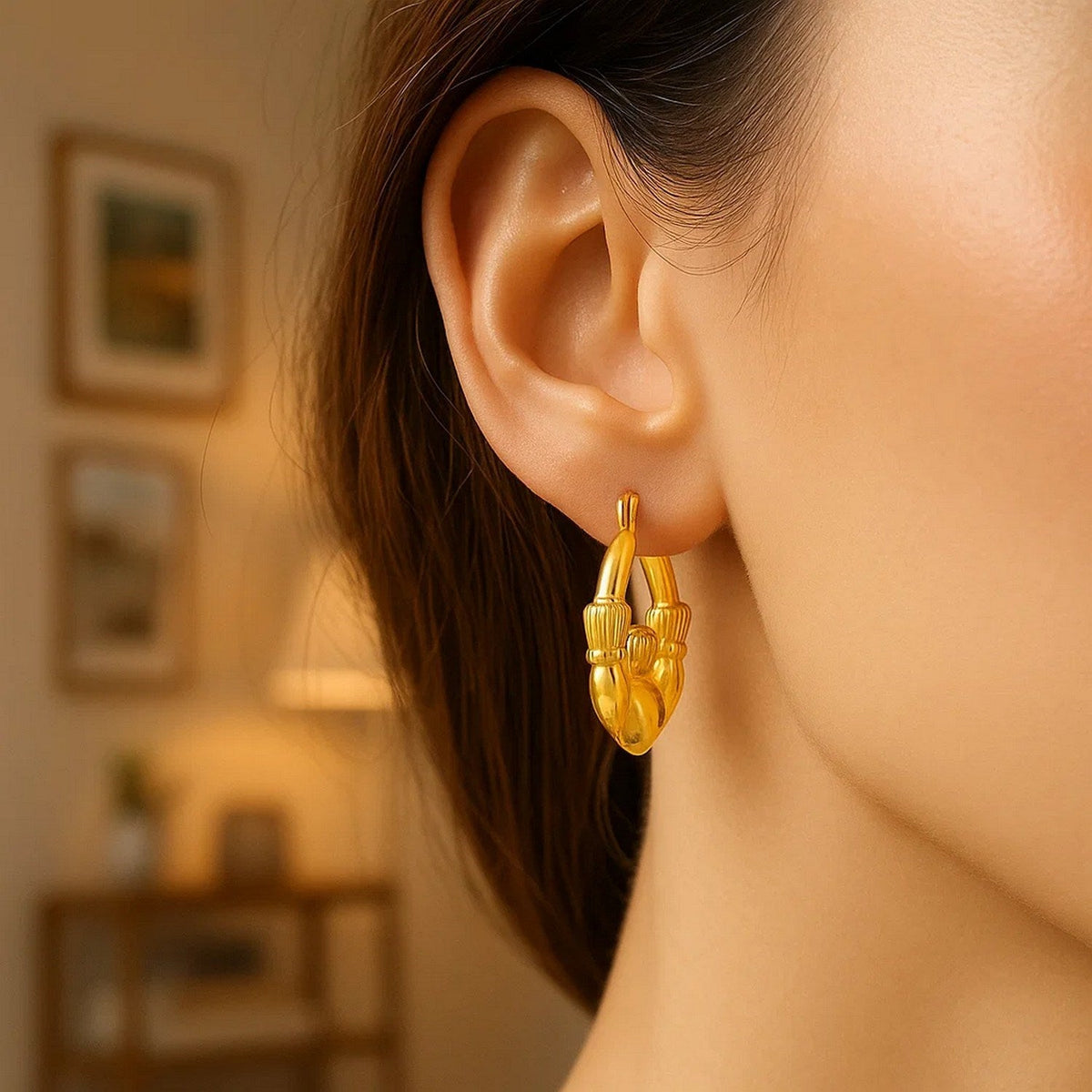 14K Yellow Gold Claddagh Symbol Hoop Earrings - LinkagejewelrydesignLinkagejewelrydesign