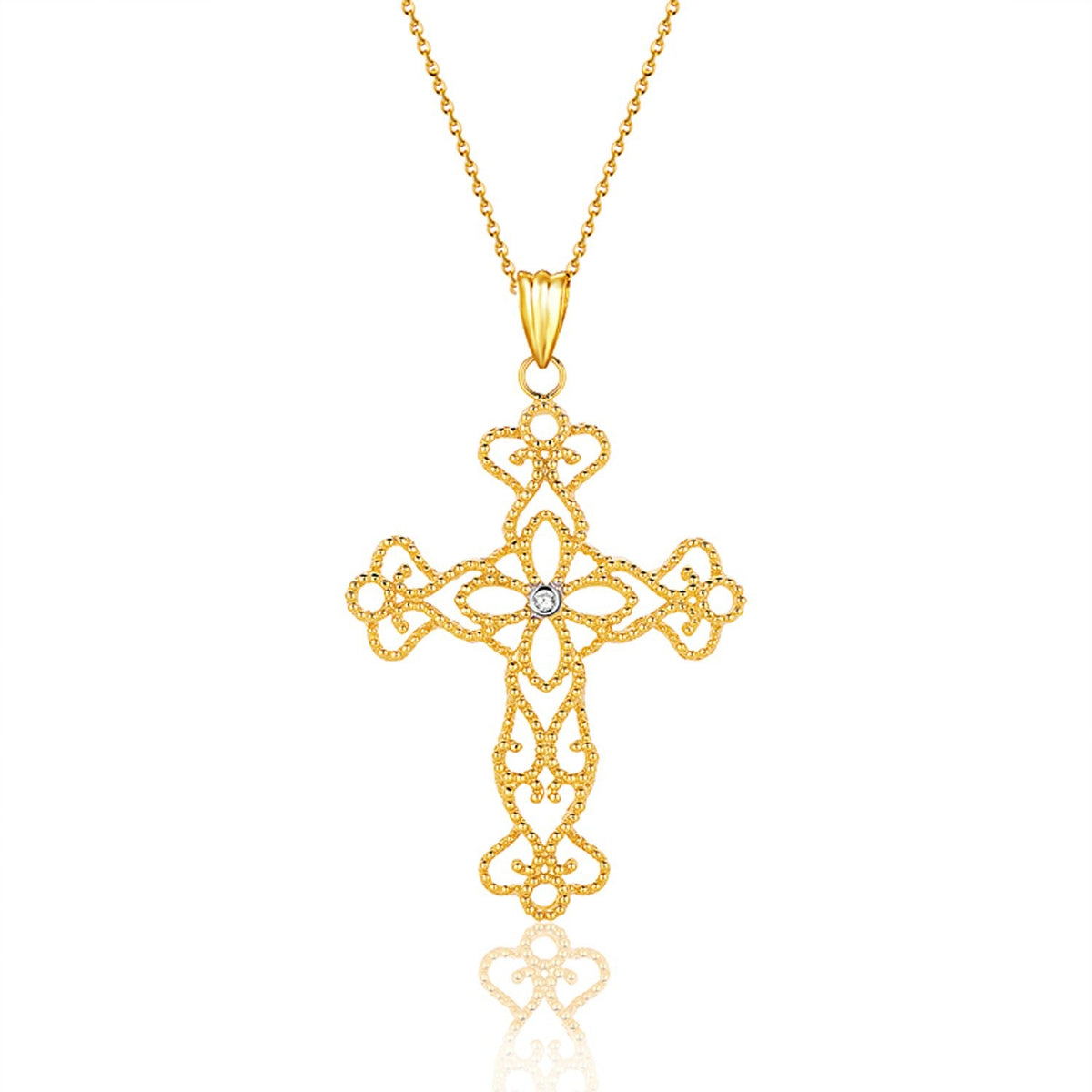 14K Yellow Gold Cross Pendant With Diamond - LinkagejewelrydesignLinkagejewelrydesign