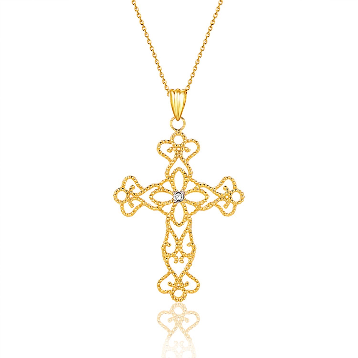 14K Yellow Gold Cross Pendant With Diamond - LinkagejewelrydesignLinkagejewelrydesign