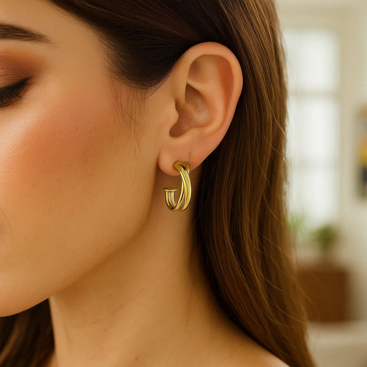 14k Yellow Gold Crossover Hoops - LinkagejewelrydesignLinkagejewelrydesign