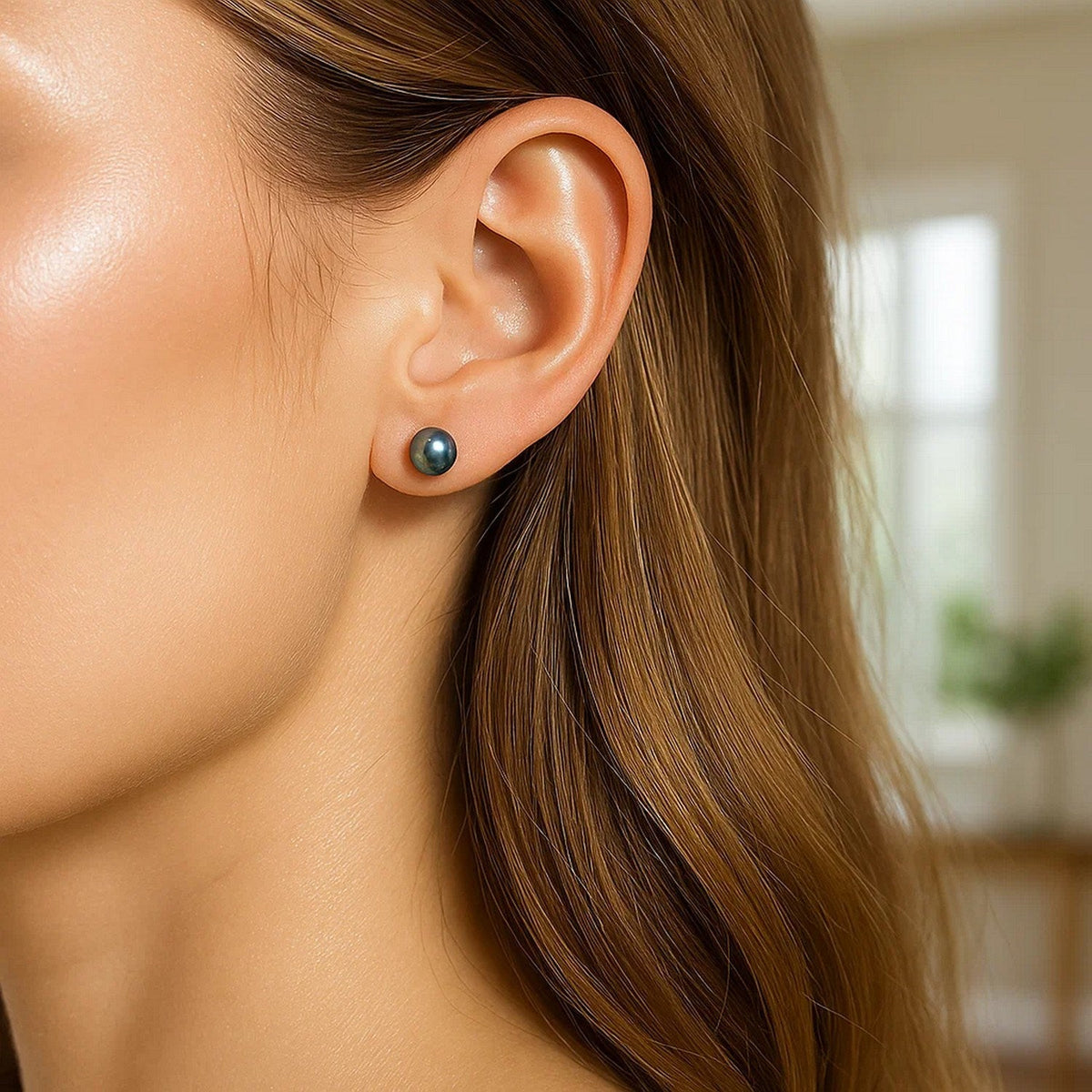 14k Yellow Gold Cultured Black Pearl Stud Earrings (6mm) - LinkagejewelrydesignLinkagejewelrydesign