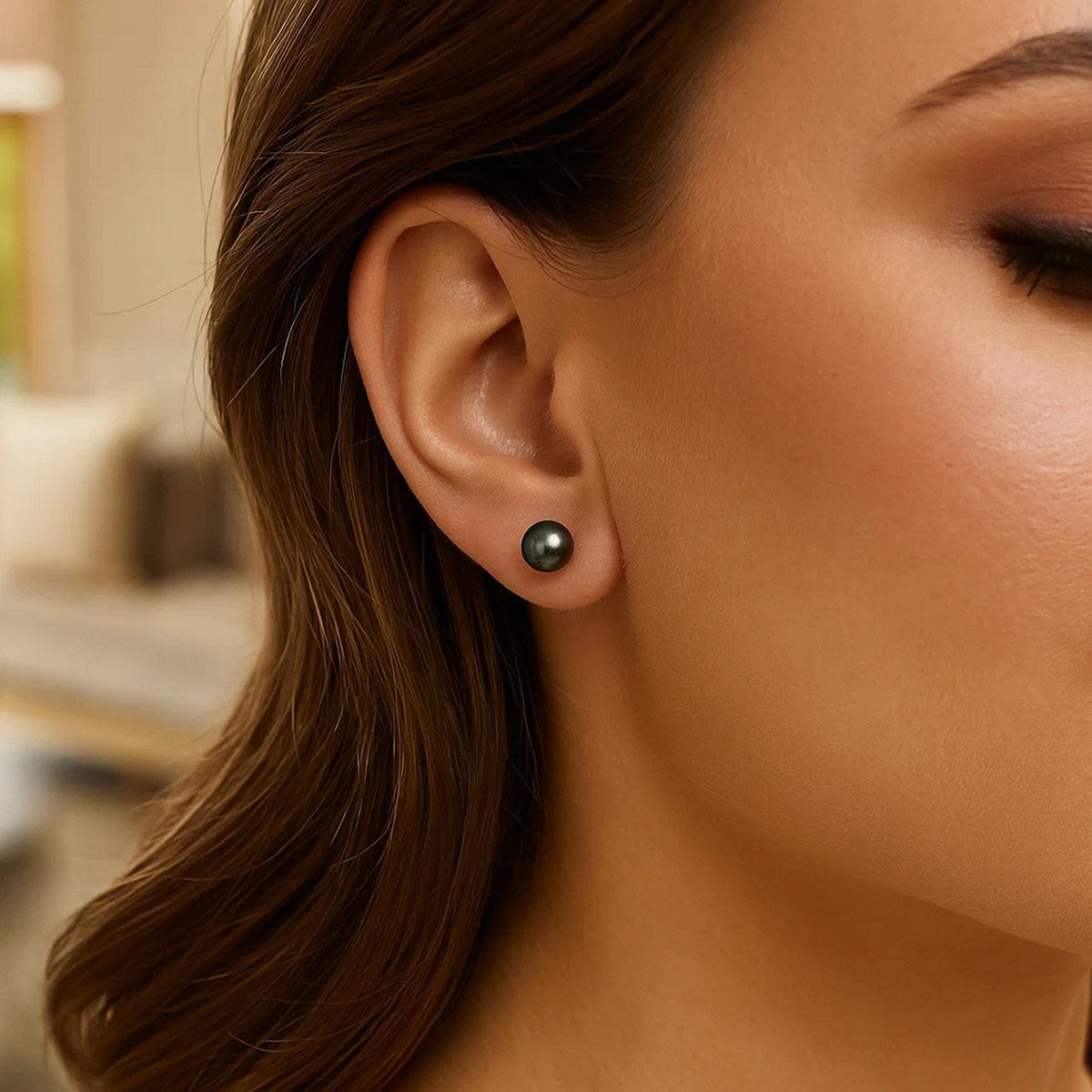 14k Yellow Gold Cultured Black Pearl Stud Earrings (7.0 mm) - LinkagejewelrydesignLinkagejewelrydesign