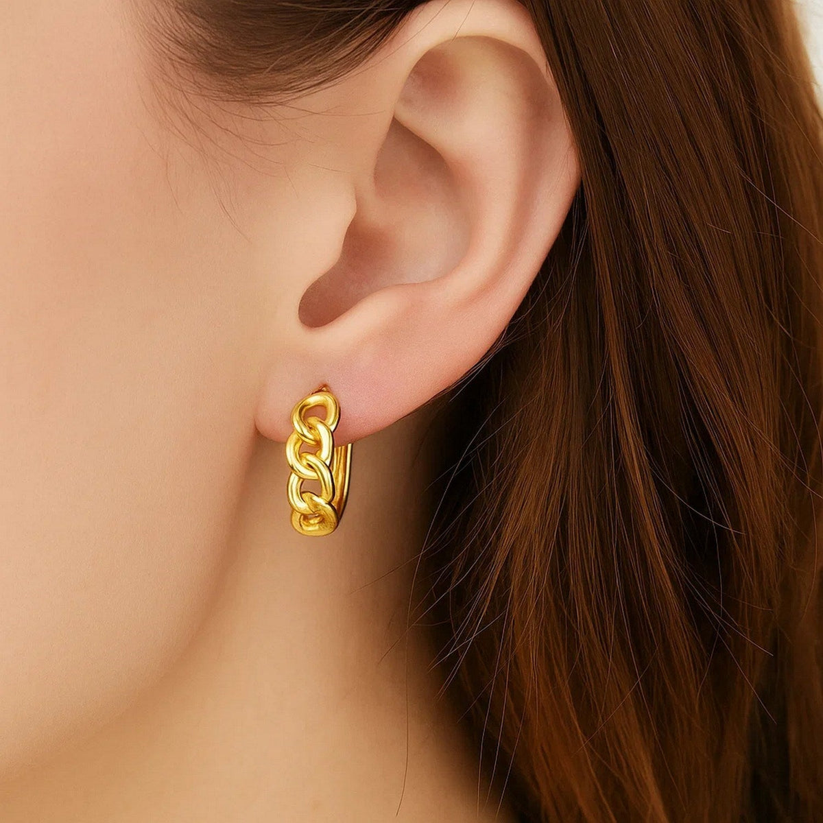 14k Yellow Gold Curb Huggie Hoop - LinkagejewelrydesignLinkagejewelrydesign