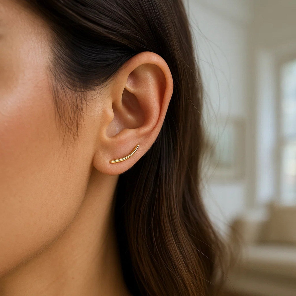 14k Yellow Gold Curve Climber Post Earrings - LinkagejewelrydesignLinkagejewelrydesign
