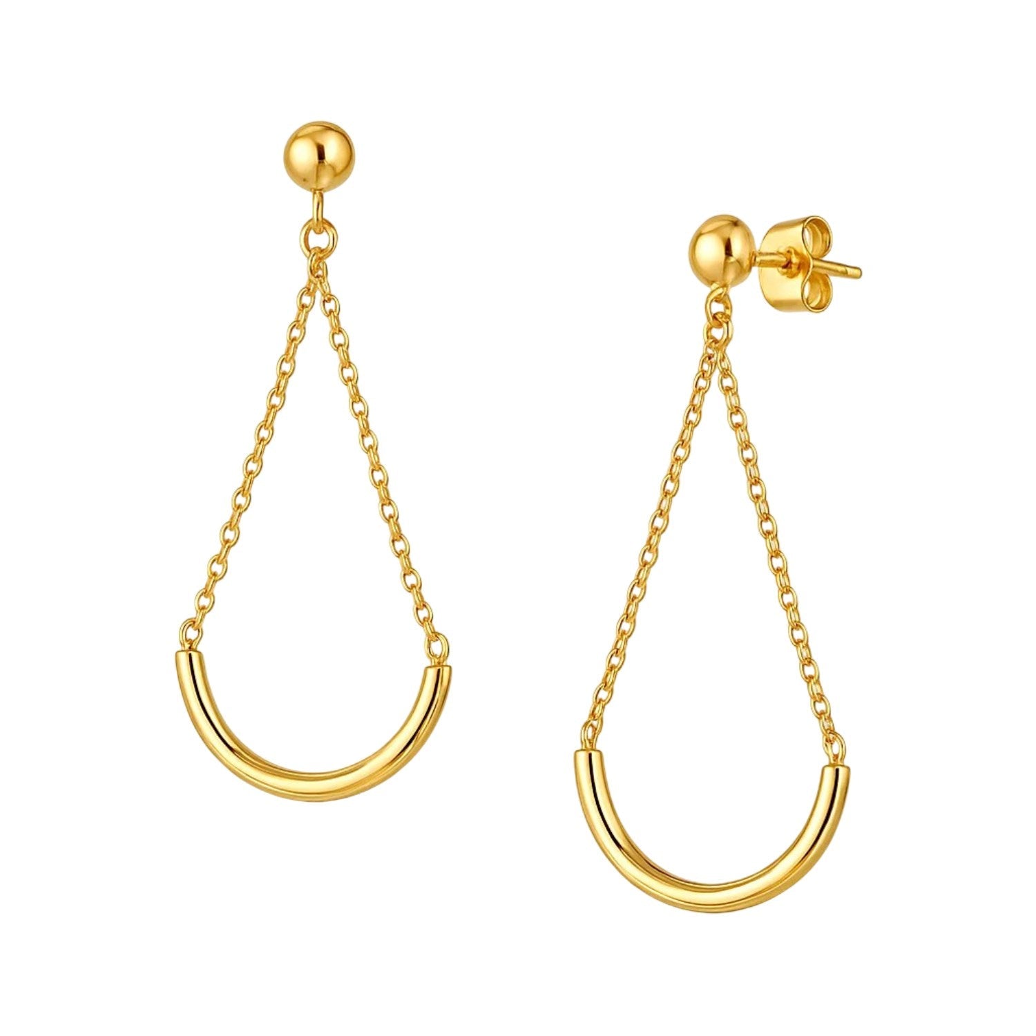 14k Yellow Gold Curved Chain Drop Earrings - LinkagejewelrydesignLinkagejewelrydesign