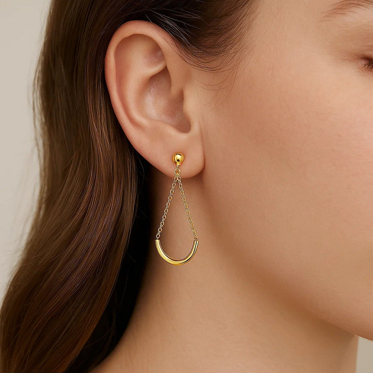 14k Yellow Gold Curved Chain Drop Earrings - LinkagejewelrydesignLinkagejewelrydesign