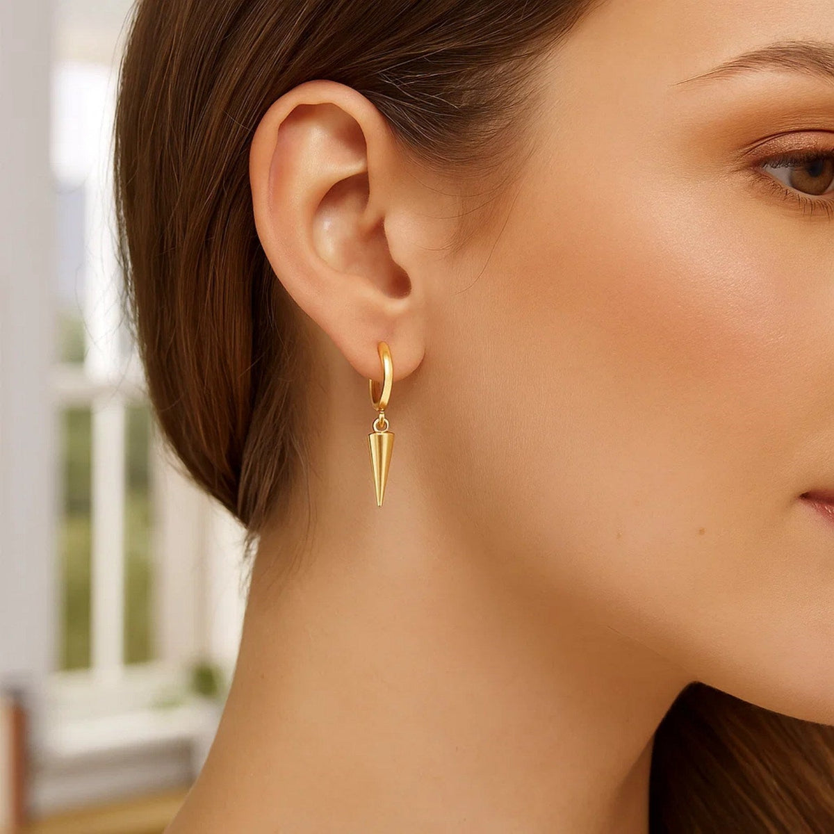 14K Yellow Gold Dangling Spike Drop Hoop Earrings - LinkagejewelrydesignLinkagejewelrydesign