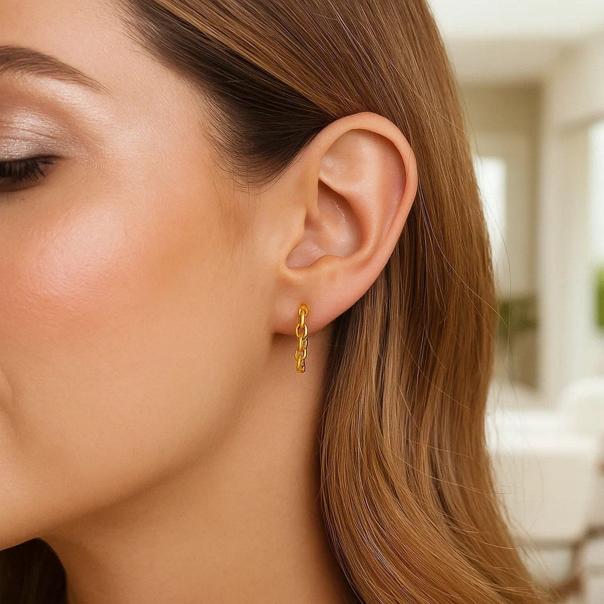 14k Yellow Gold Delicate Chain Hoop Earrings - LinkagejewelrydesignLinkagejewelrydesign