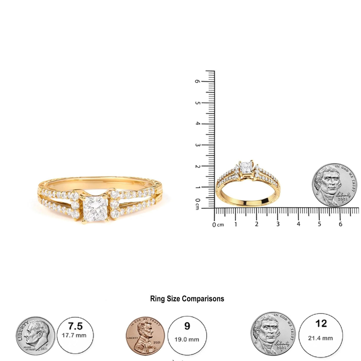 14K Yellow Gold Diamond 5/8 Cttw Princess Diamond Split Shank and Milgrain Engagement Ring (G - H Color, VS2 - SI1 Clarity) - Size 7 - LinkagejewelrydesignLinkagejewelrydesign