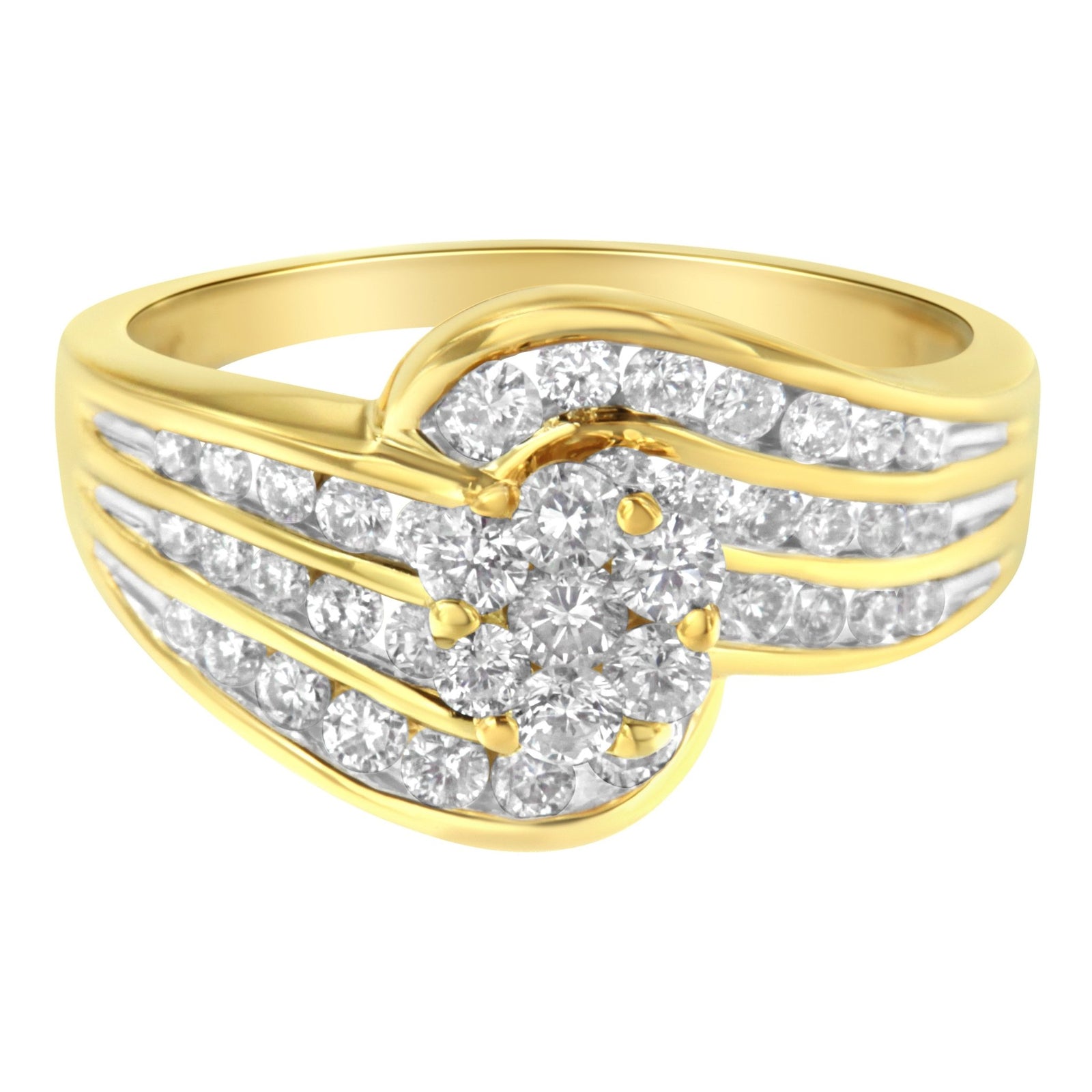 14K Yellow Gold Diamond Cocktail Bypass Ring (1 1/2 Cttw, H - I Color, SI2 - I1 Clarity) - LinkagejewelrydesignLinkagejewelrydesign