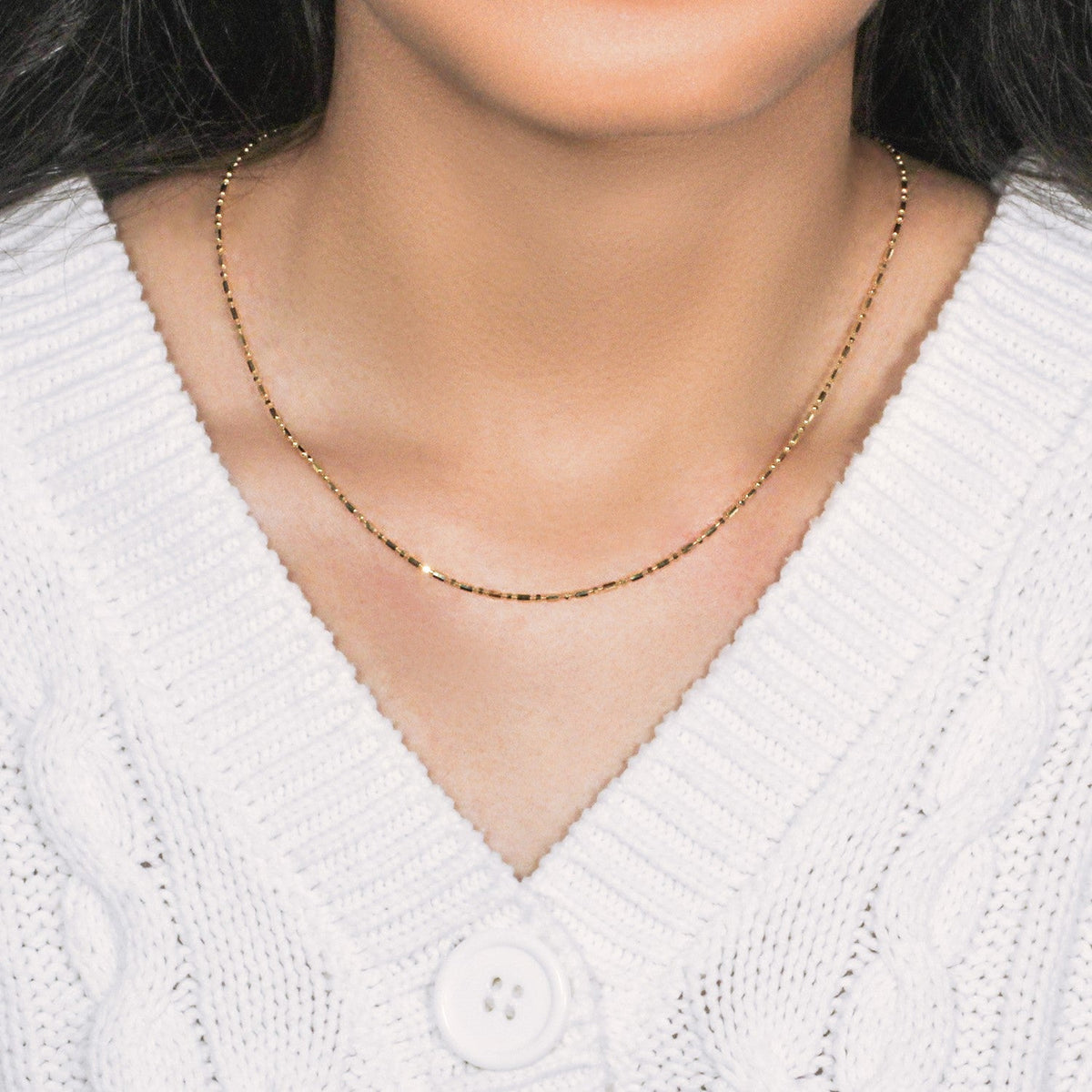 14k Yellow Gold Diamond - Cut Alternating Bead Chain 1.5mm - LinkagejewelrydesignLinkagejewelrydesign