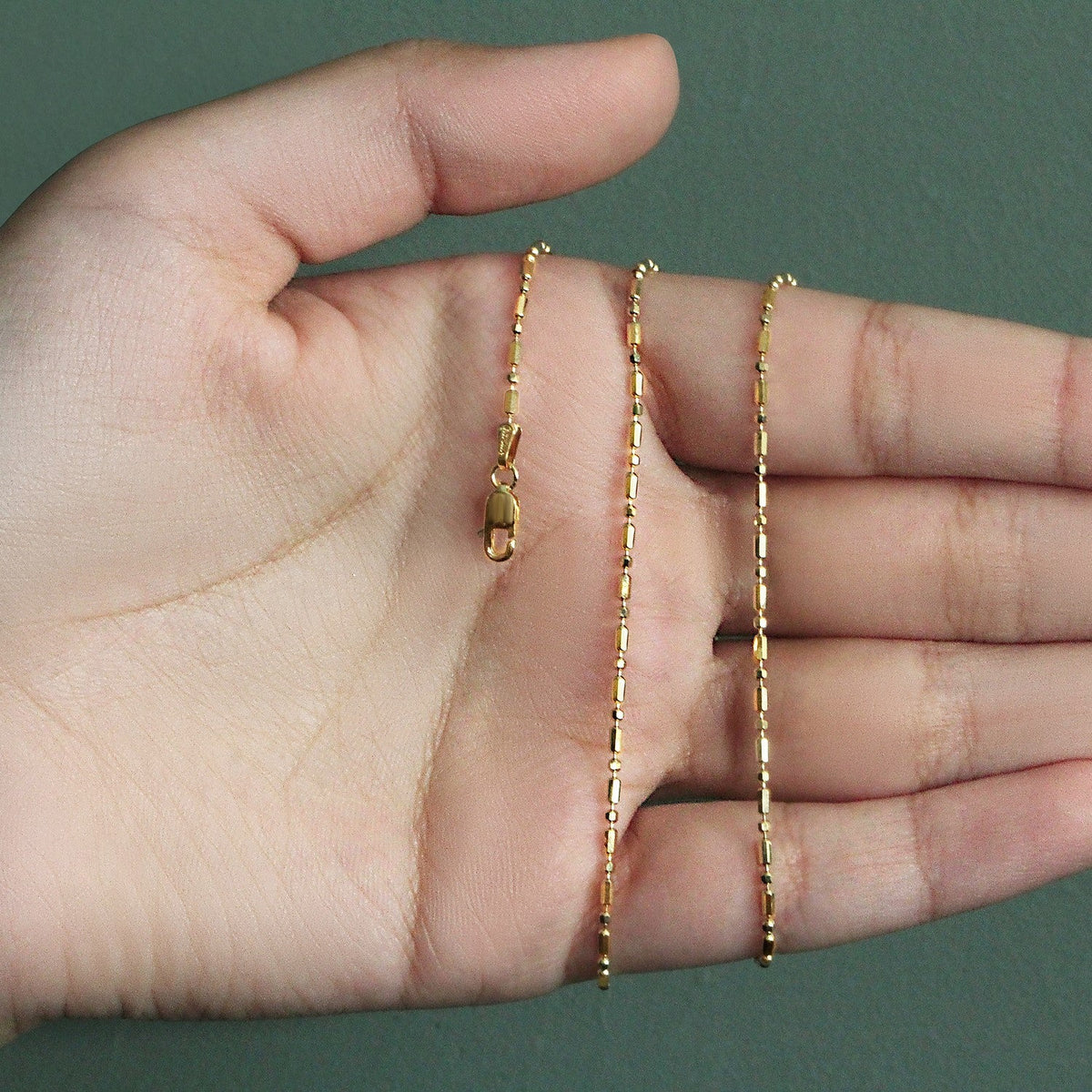 14k Yellow Gold Diamond - Cut Alternating Bead Chain 1.5mm - LinkagejewelrydesignLinkagejewelrydesign