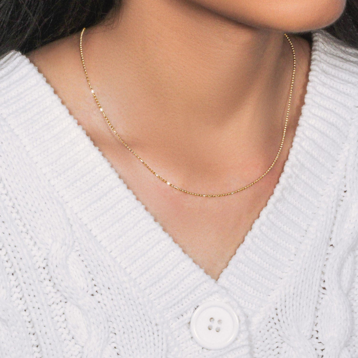 14k Yellow Gold Diamond - Cut Bead Chain 1.2mm - LinkagejewelrydesignLinkagejewelrydesign