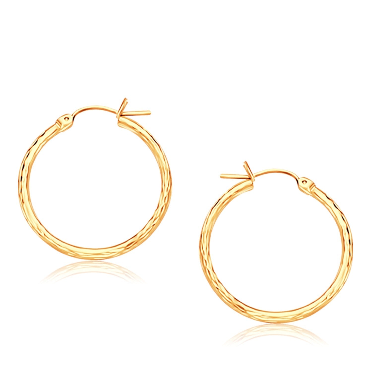 14K Yellow Gold Diamond Cut Hoop Earrings (25mm Diameter) - LinkagejewelrydesignLinkagejewelrydesign