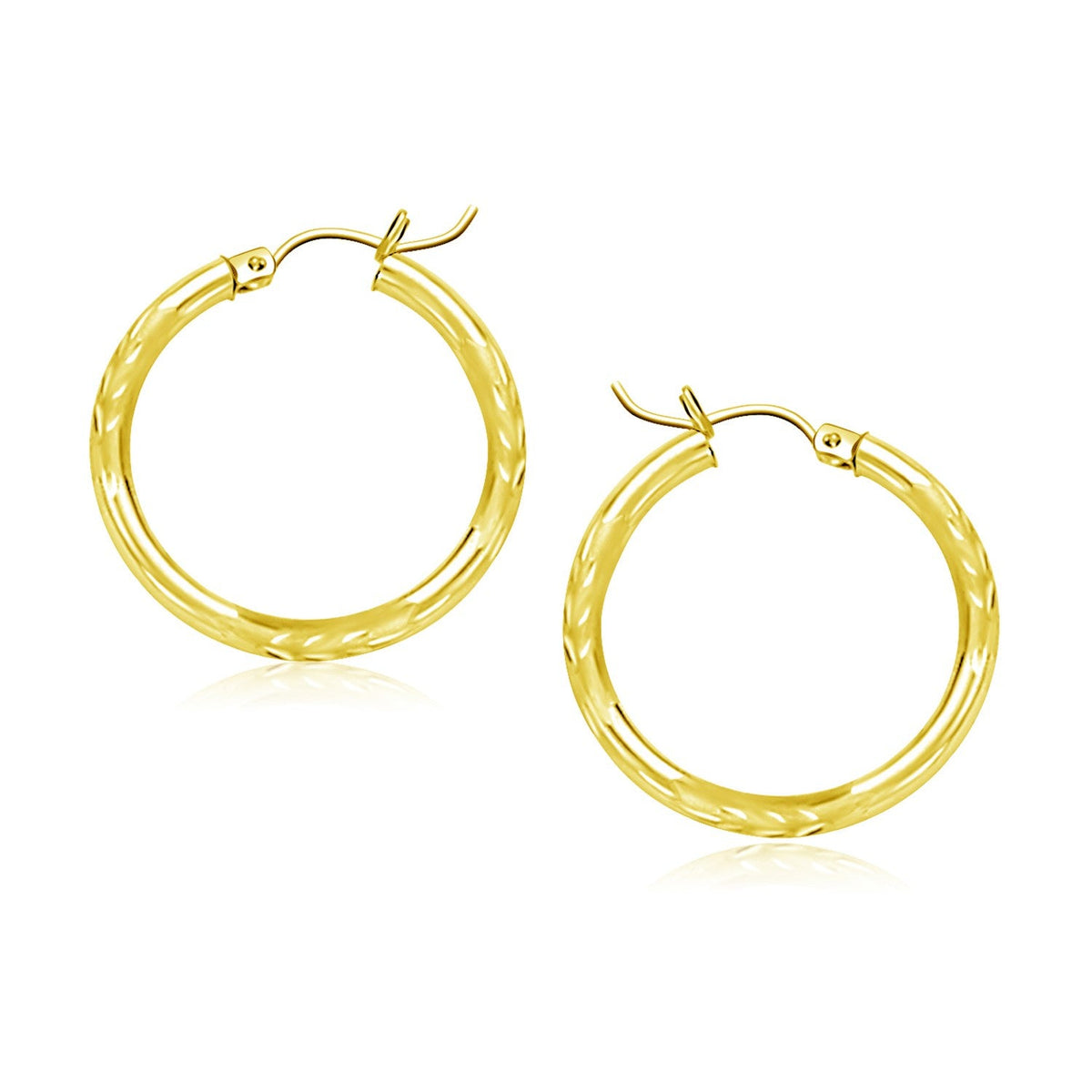 14k Yellow Gold Diamond Cut Hoop Earrings (3x20mm) - LinkagejewelrydesignLinkagejewelrydesign