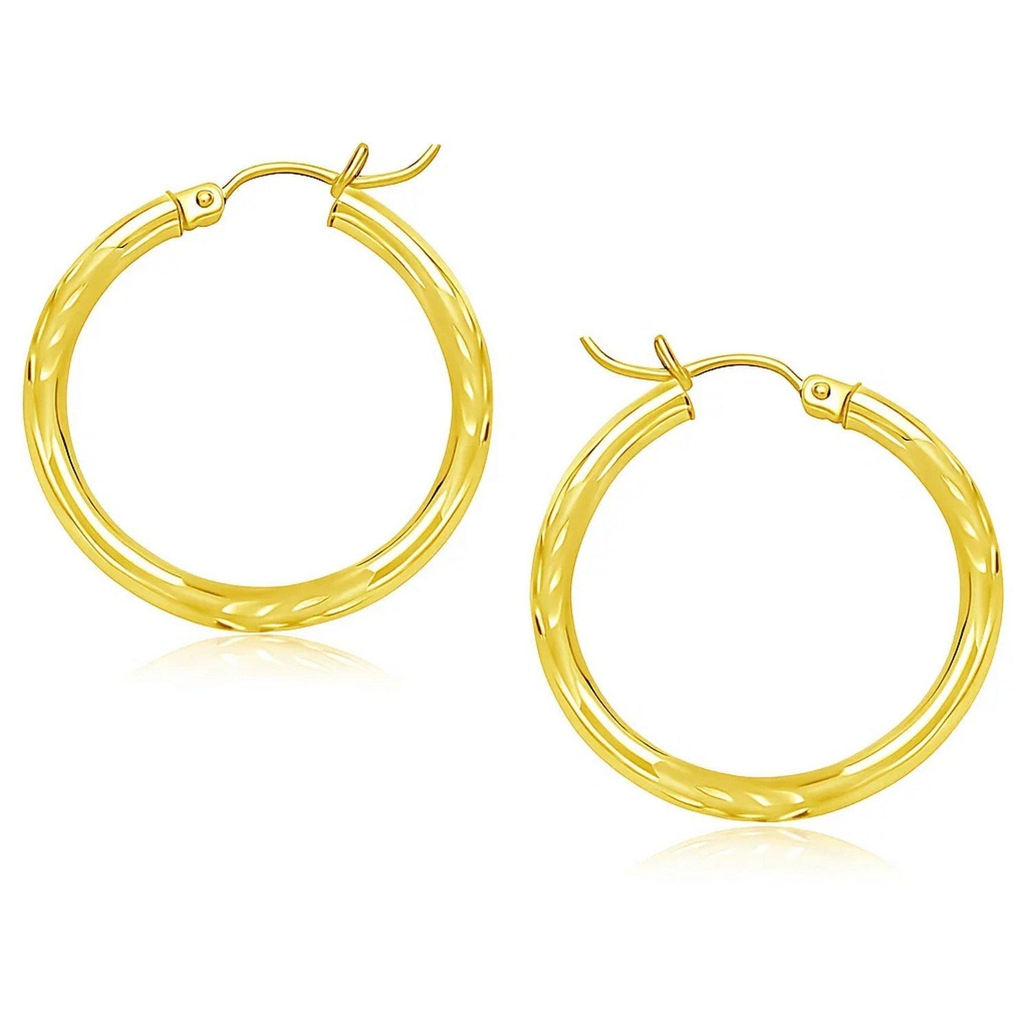 14k Yellow Gold Diamond Cut Hoop Earrings (3x25mm) - LinkagejewelrydesignLinkagejewelrydesign