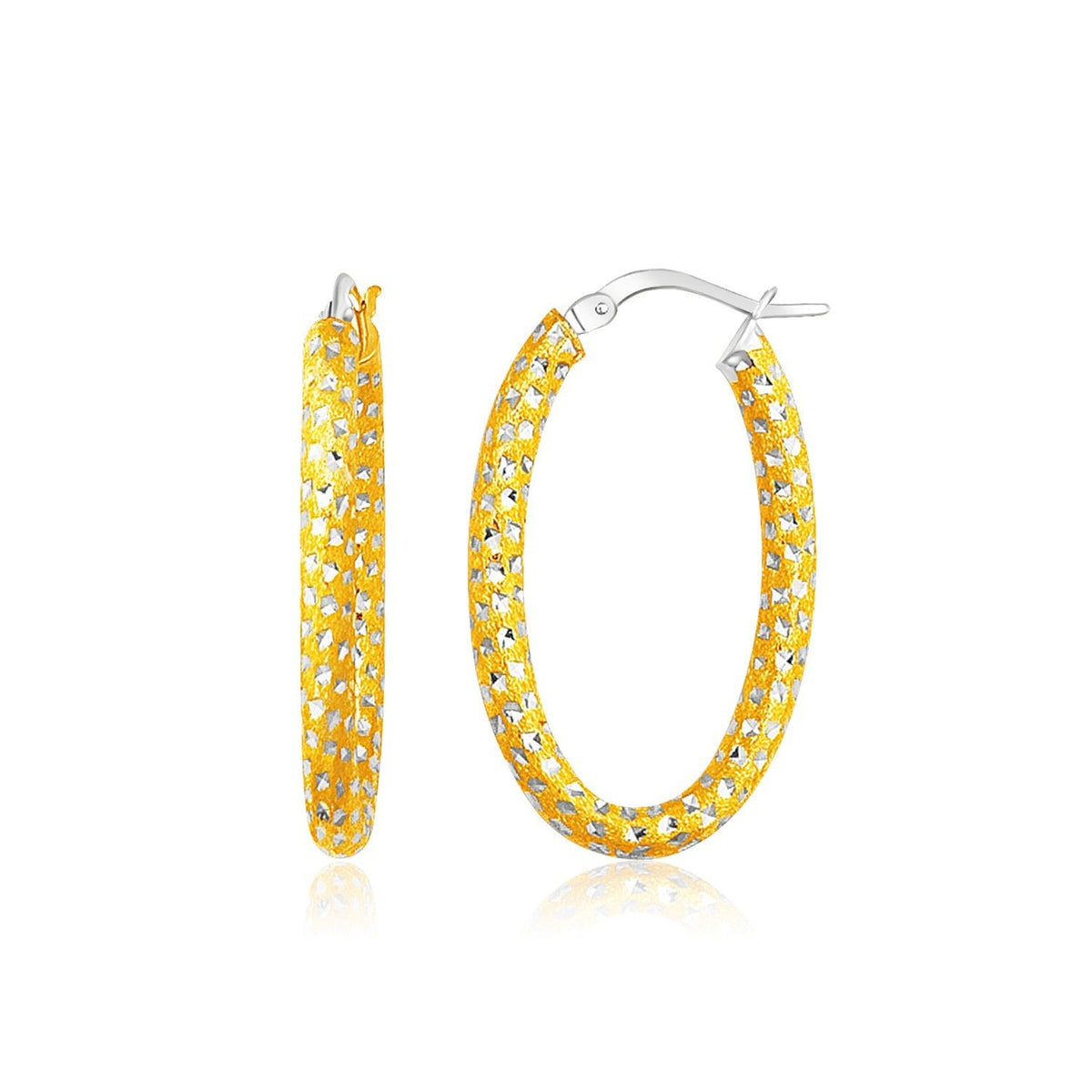 14K Yellow Gold Diamond Cut Oval Style Hoop Earrings - LinkagejewelrydesignLinkagejewelrydesign