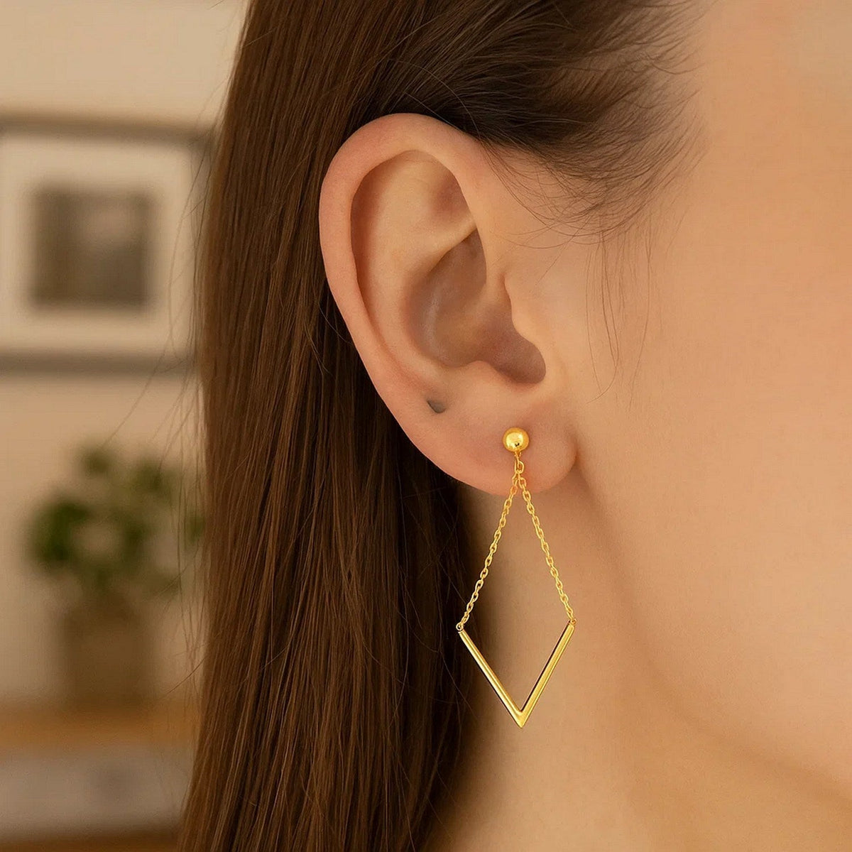 14k Yellow Gold Diamond Shape Chain Drop Earrings - LinkagejewelrydesignLinkagejewelrydesign